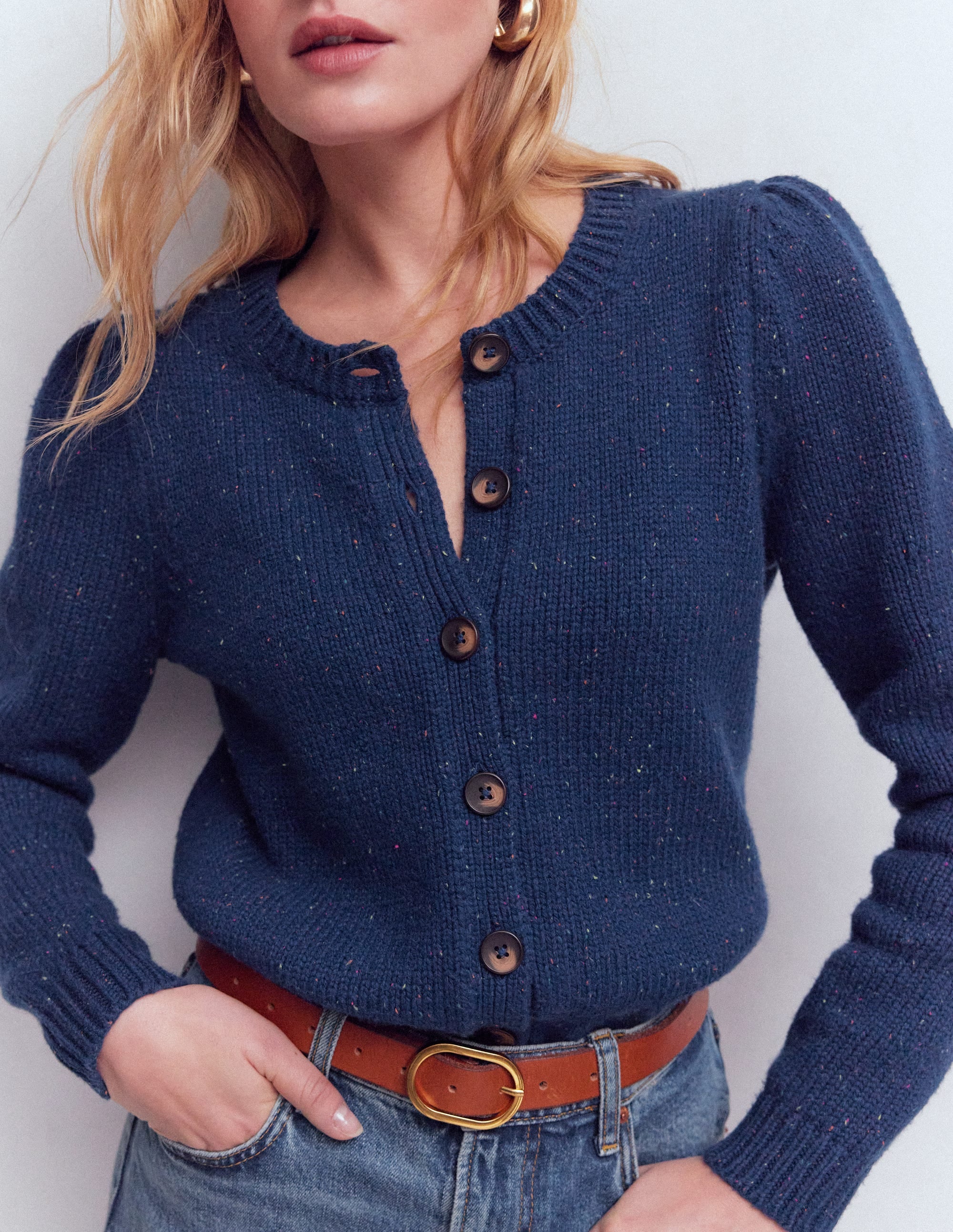 Davina Puff Sleeve Cardigan-Blue, Nep | Boden USA
