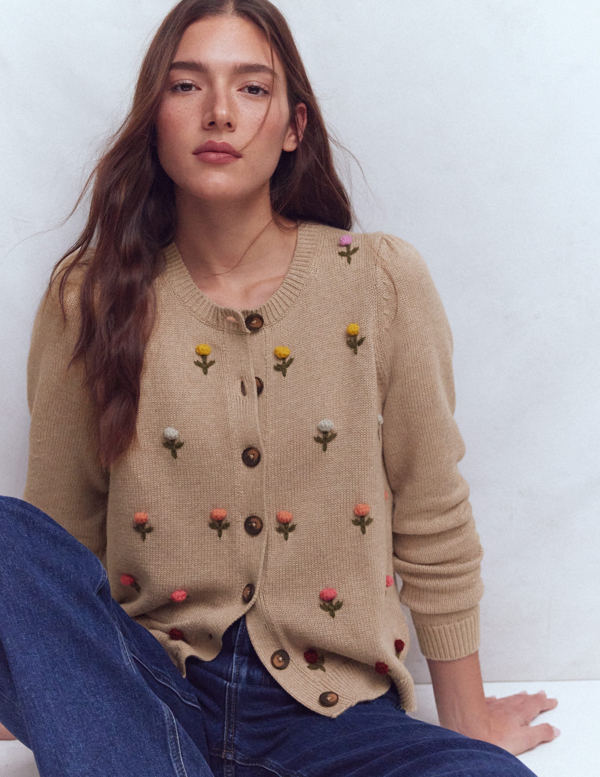 Davina Puff Sleeve Cardigan-Chinchilla Embroidery | Boden USA Davina Puff Sleeve Cardigan-Chinchilla Embroidery | Boden USA