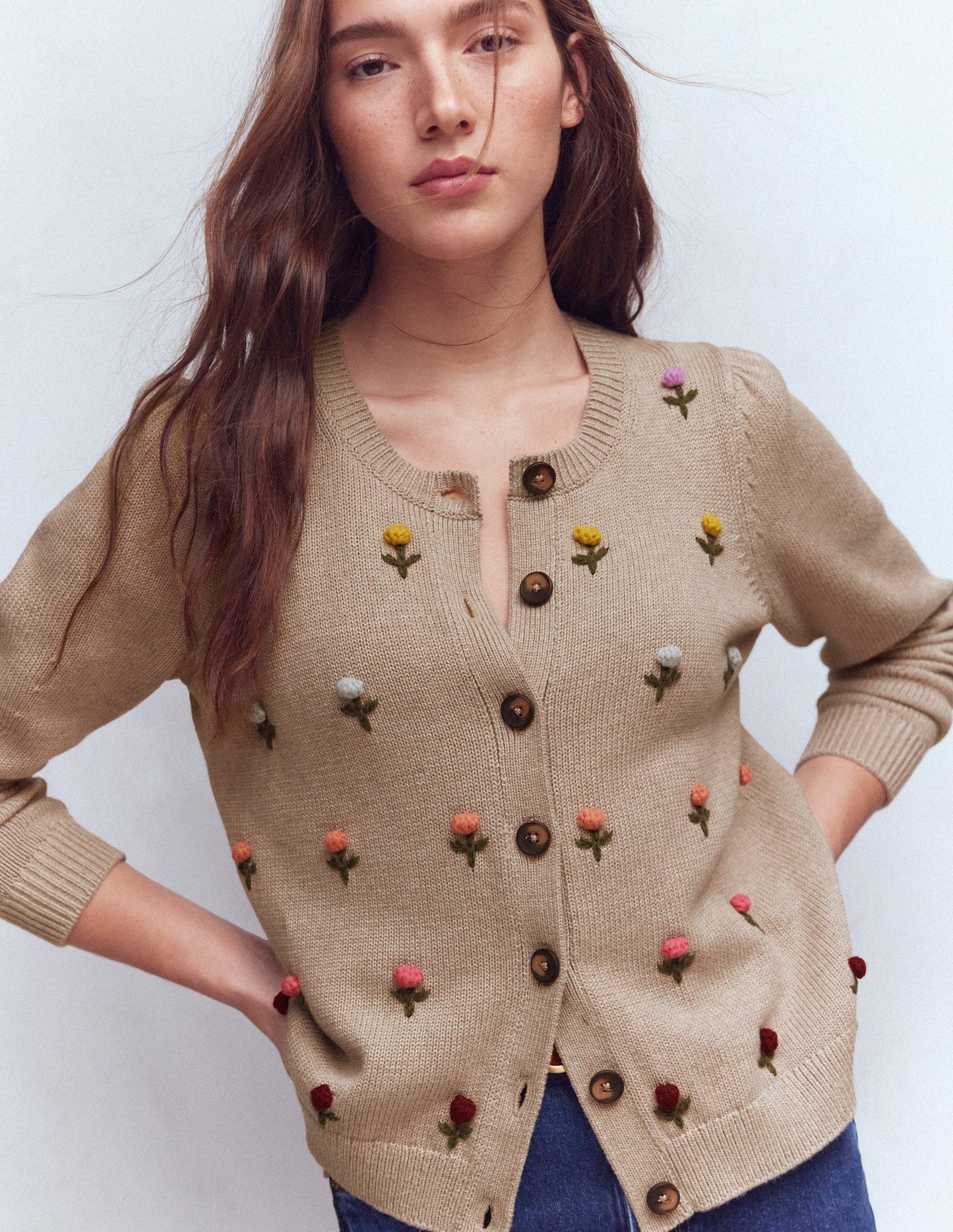 Davina Puff Sleeve Cardigan-Chinchilla Embroidery