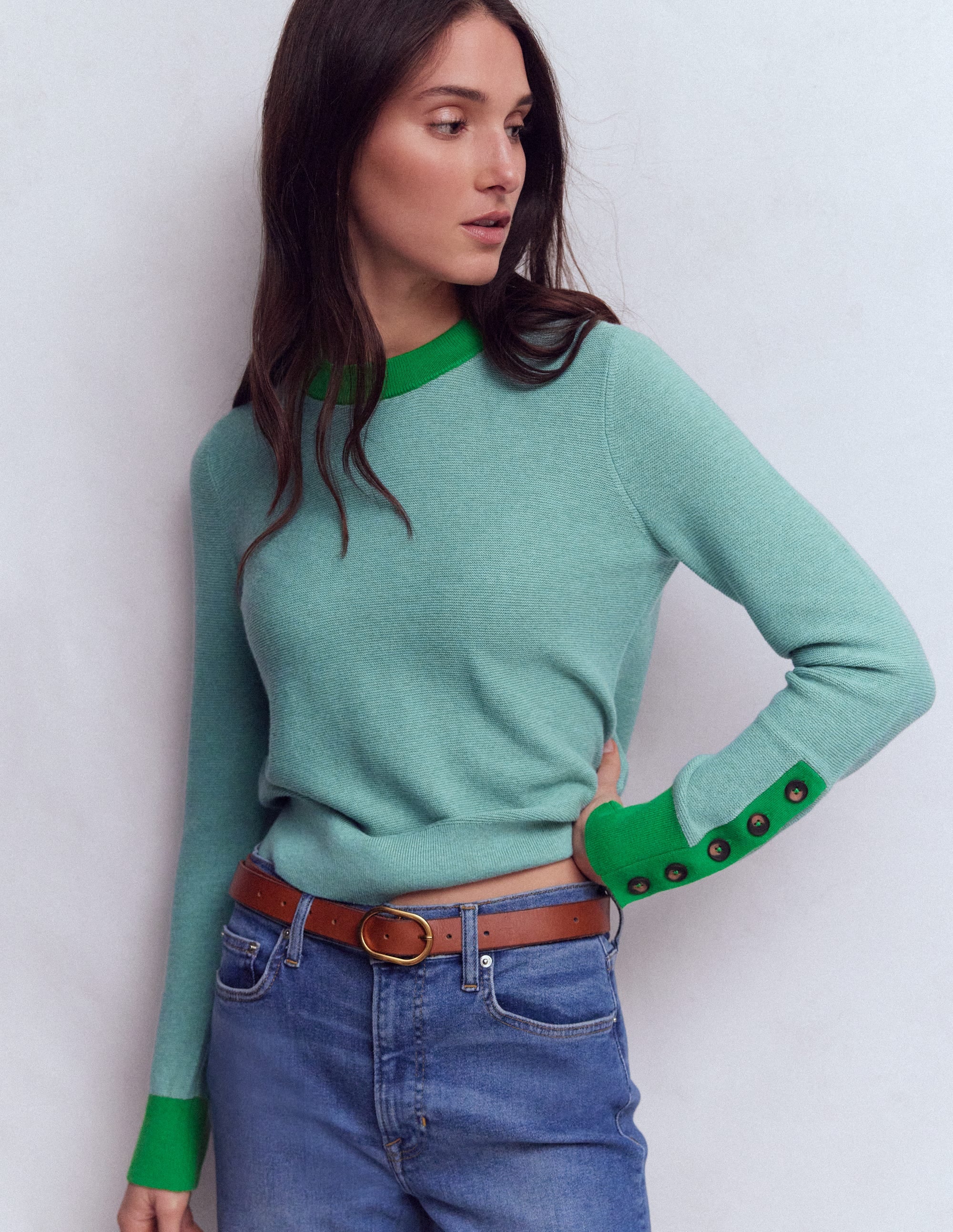Grace Colour Block Sweater-Cloudy Jade Blue - Image 1