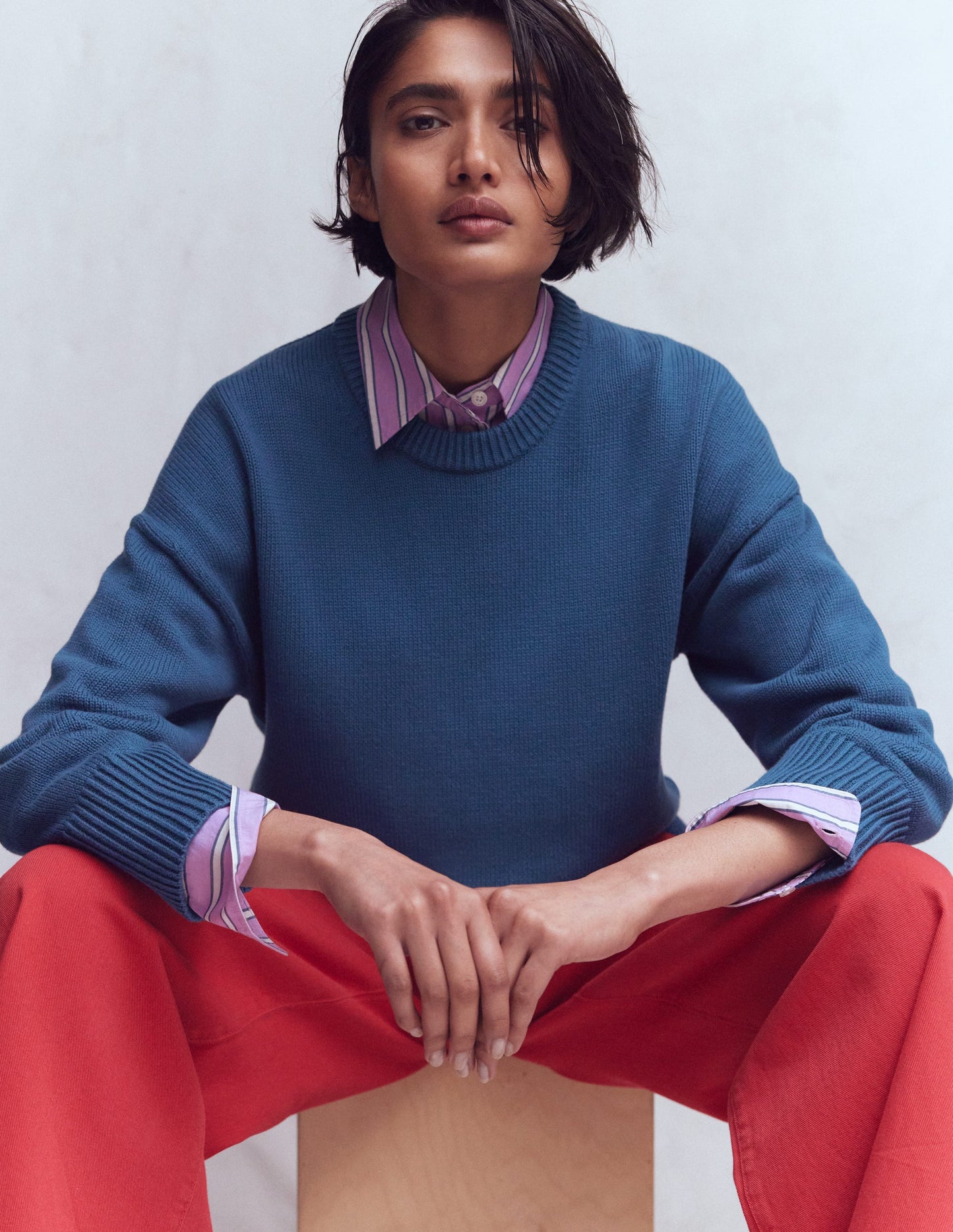 Lucy Relaxed Cotton Sweater-Denim Blue