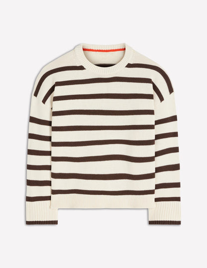 Lucy Relaxed Cotton Sweater-Ivory, Brown-5