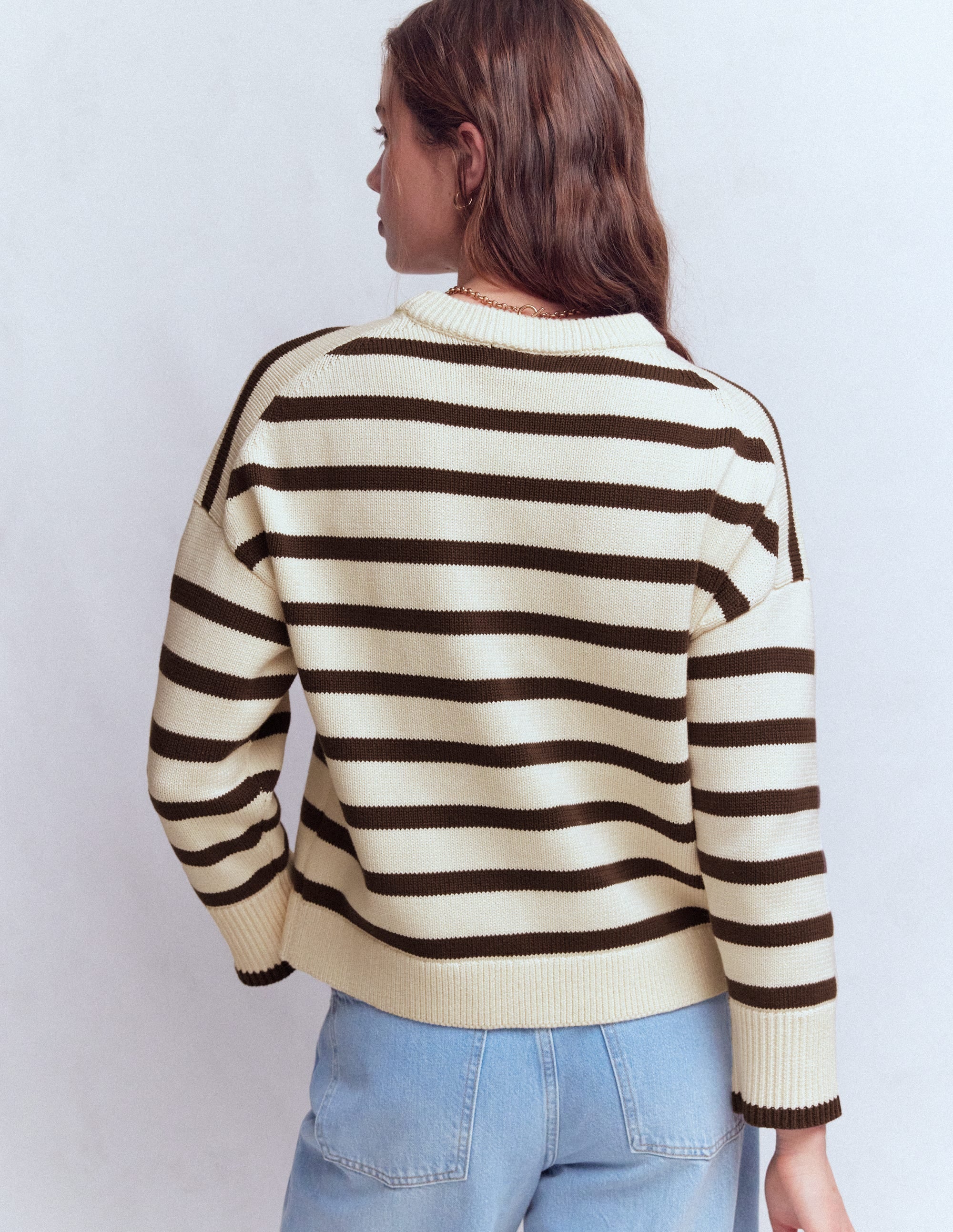 Lucy Relaxed Cotton Sweater-Ivory, Brown - Image 3