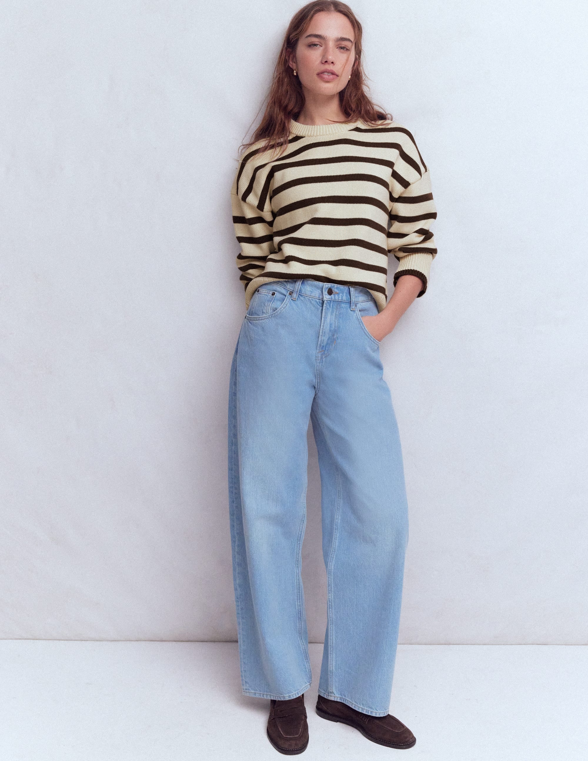 Lucy Relaxed Cotton Sweater-Ivory, Brown - Image 4