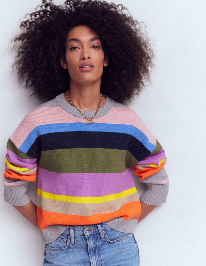 Lucy Relaxed Cotton Sweater-Mutli, Rainbow