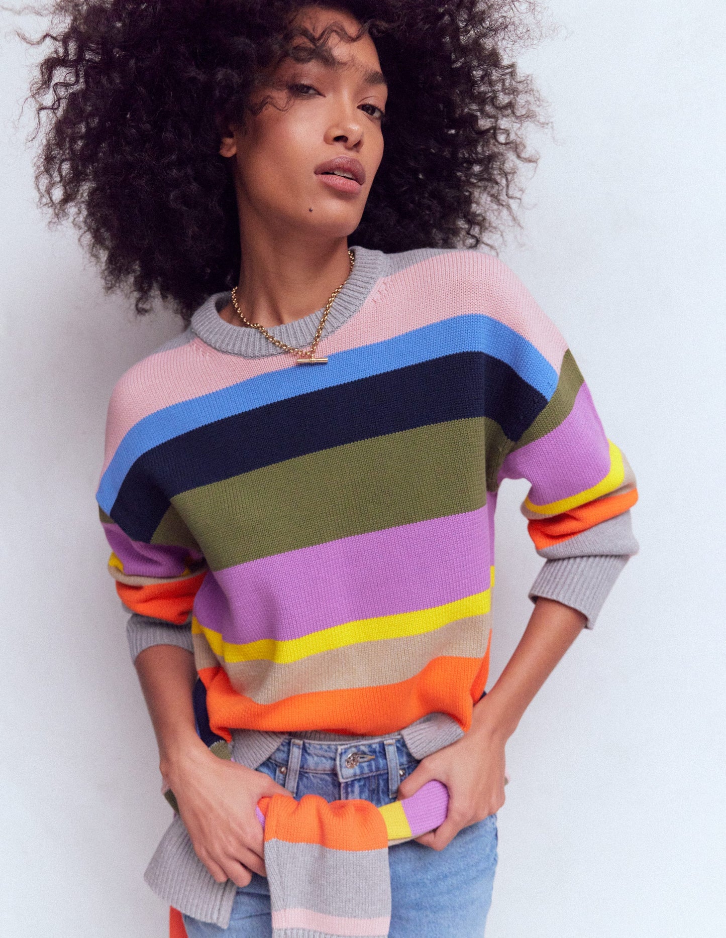 Lucy Relaxed Cotton Sweater-Mutli, Rainbow