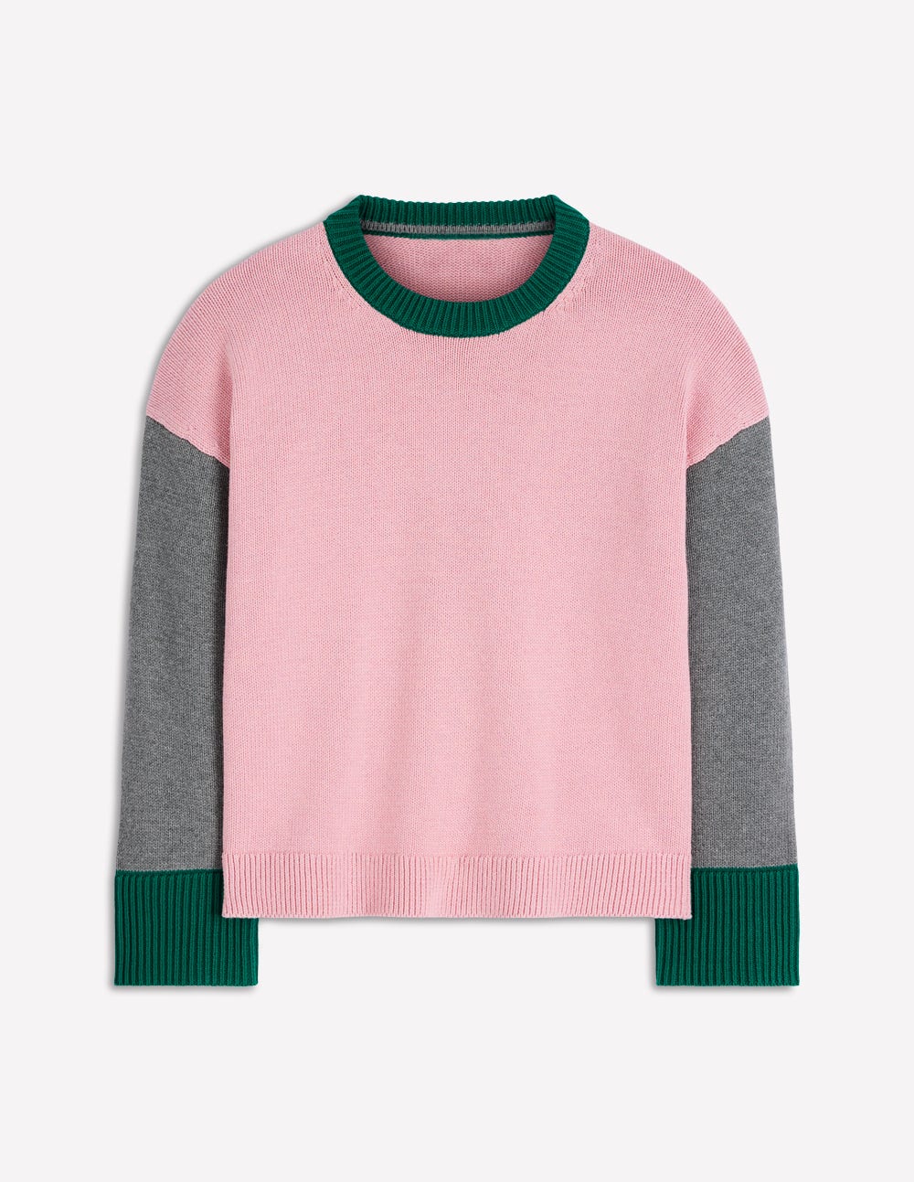 Lucy Relaxed Cotton Sweater-Pink, Grey, Green