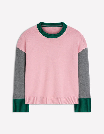 Lucy Relaxed Cotton Sweater-Pink, Grey, Green-5