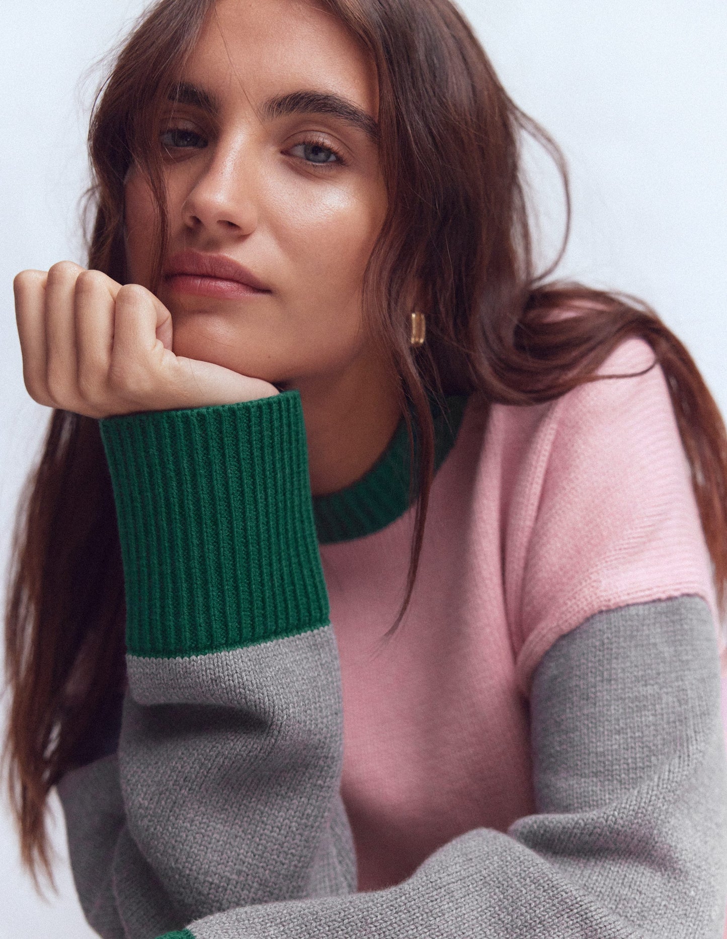 Lucy Relaxed Cotton Sweater-Pink, Grey, Green