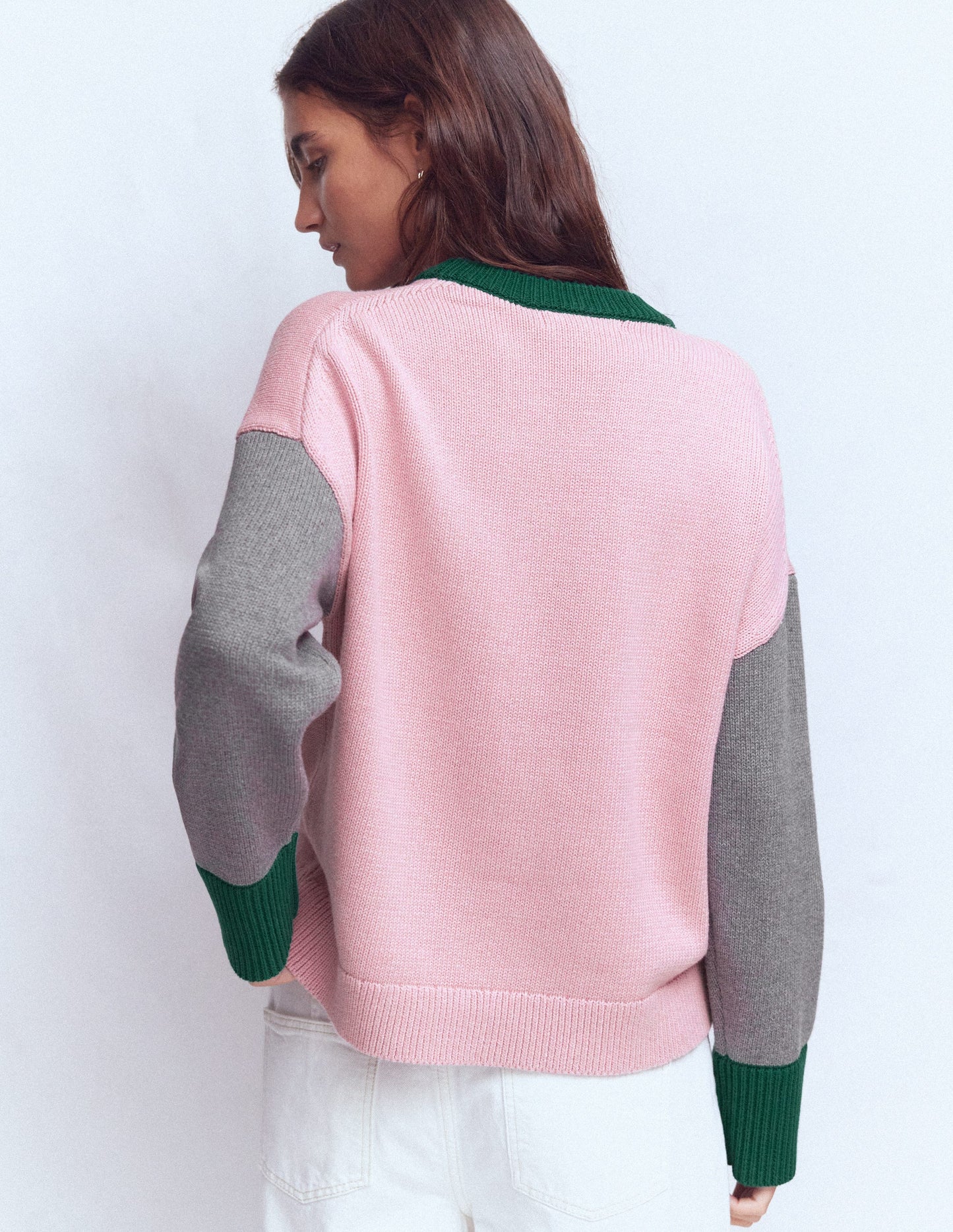 Lucy Relaxed Cotton Sweater-Pink, Grey, Green