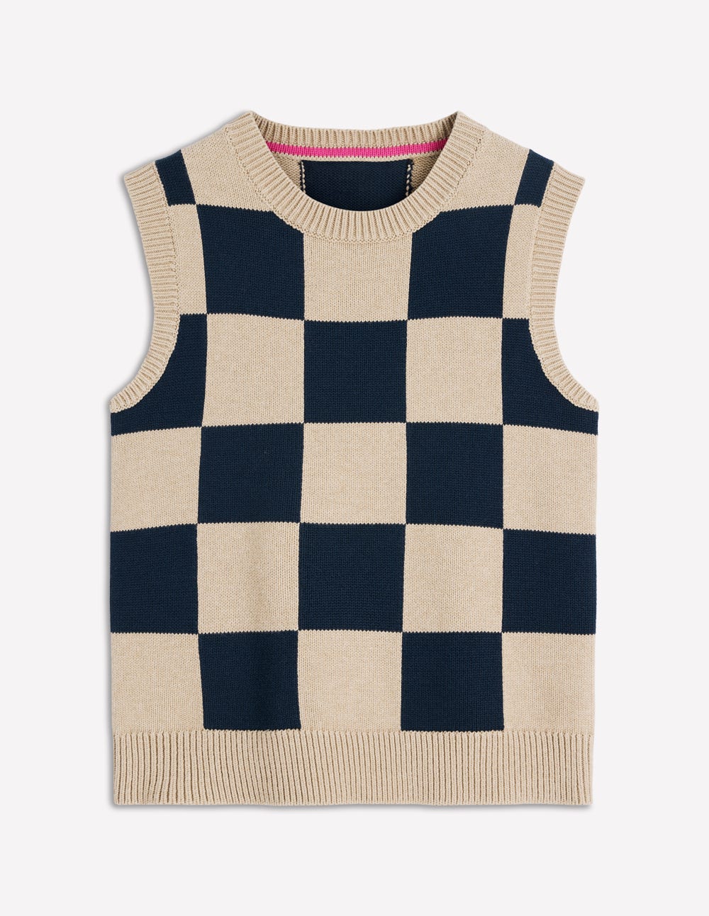 Lucy Cotton Vest-Camel / Navy Check