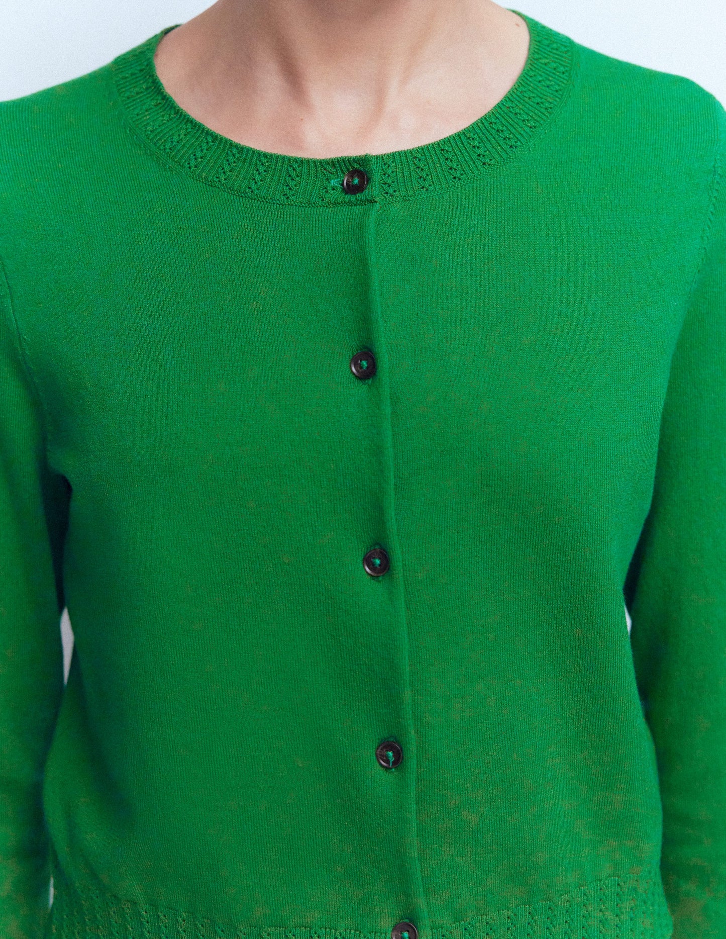 Emilia Cotton Cropped Cardigan-Rich Emerald