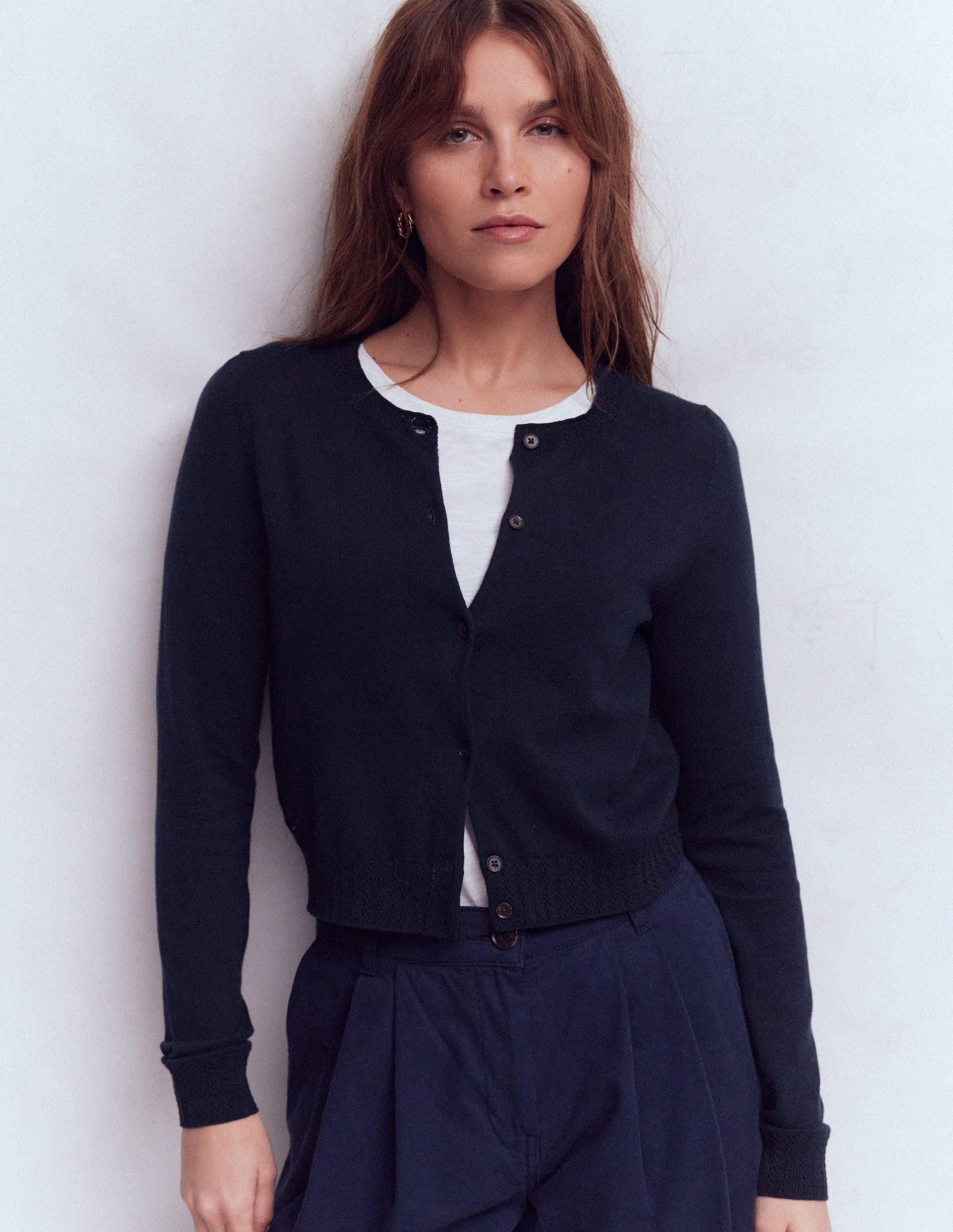 Emilia Cotton Cropped Cardigan-Navy - Image 1