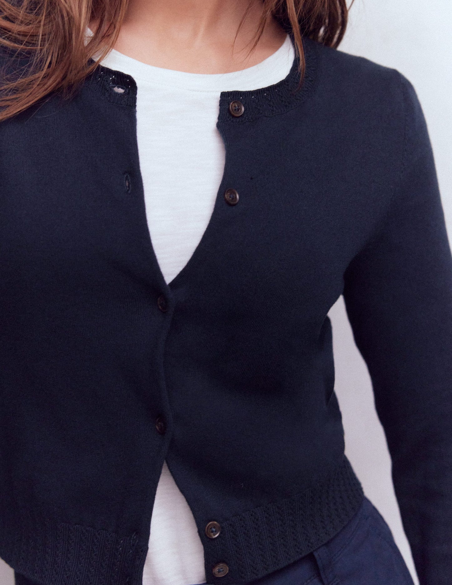 Emilia Cotton Cropped Cardigan-Navy