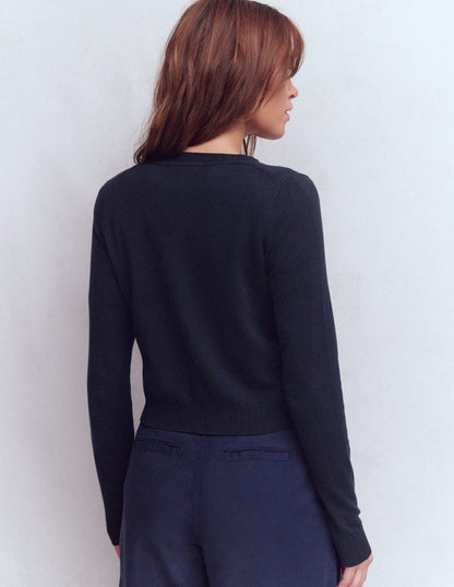 Emilia Cotton Cropped Cardigan-Navy-3