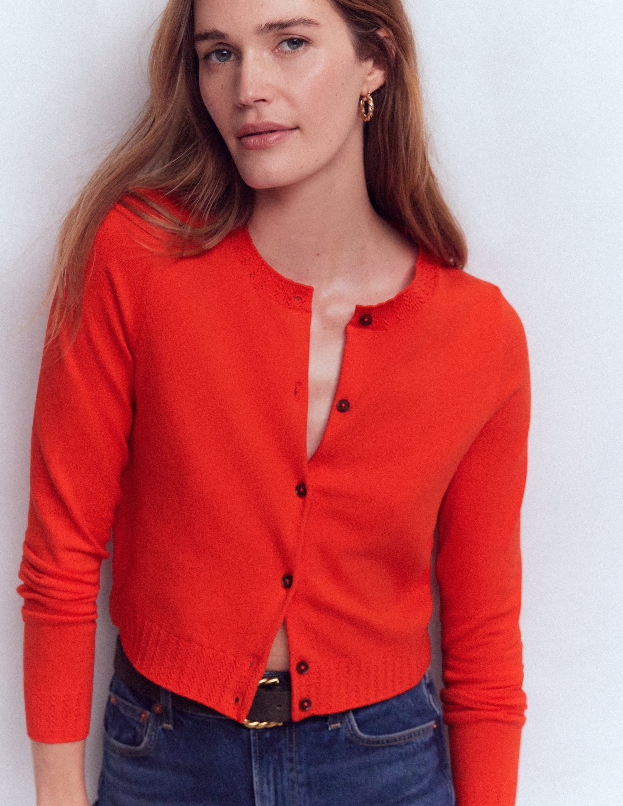 Emilia Cotton Cropped Cardigan-Sunset Orange - Image 1