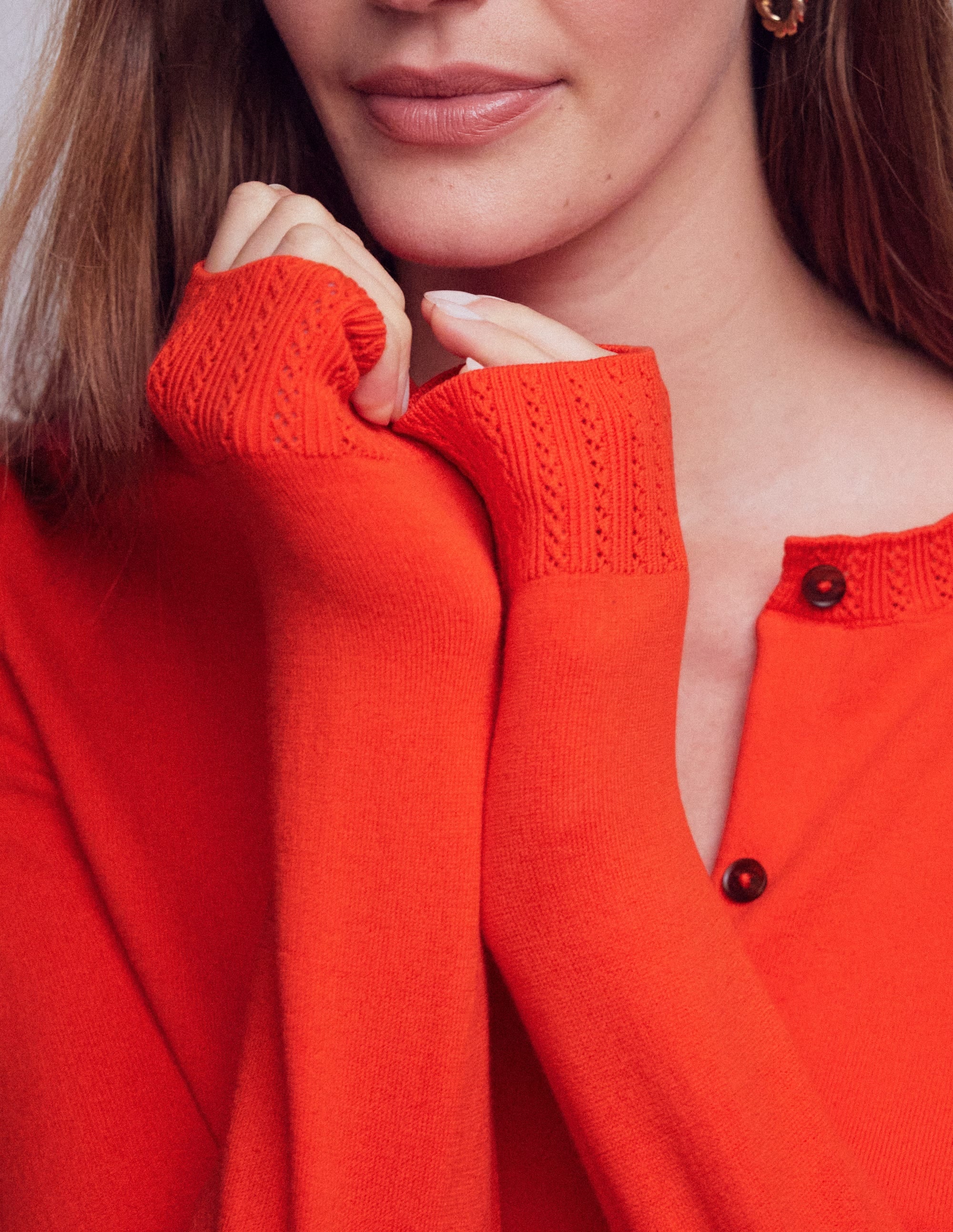 Emilia Cotton Cropped Cardigan-Sunset Orange - Image 2
