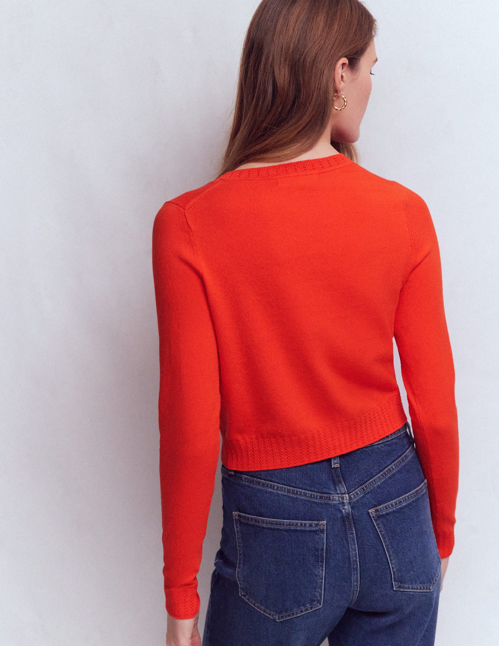 Emilia Cotton Cropped Cardigan-Sunset Orange - Image 3