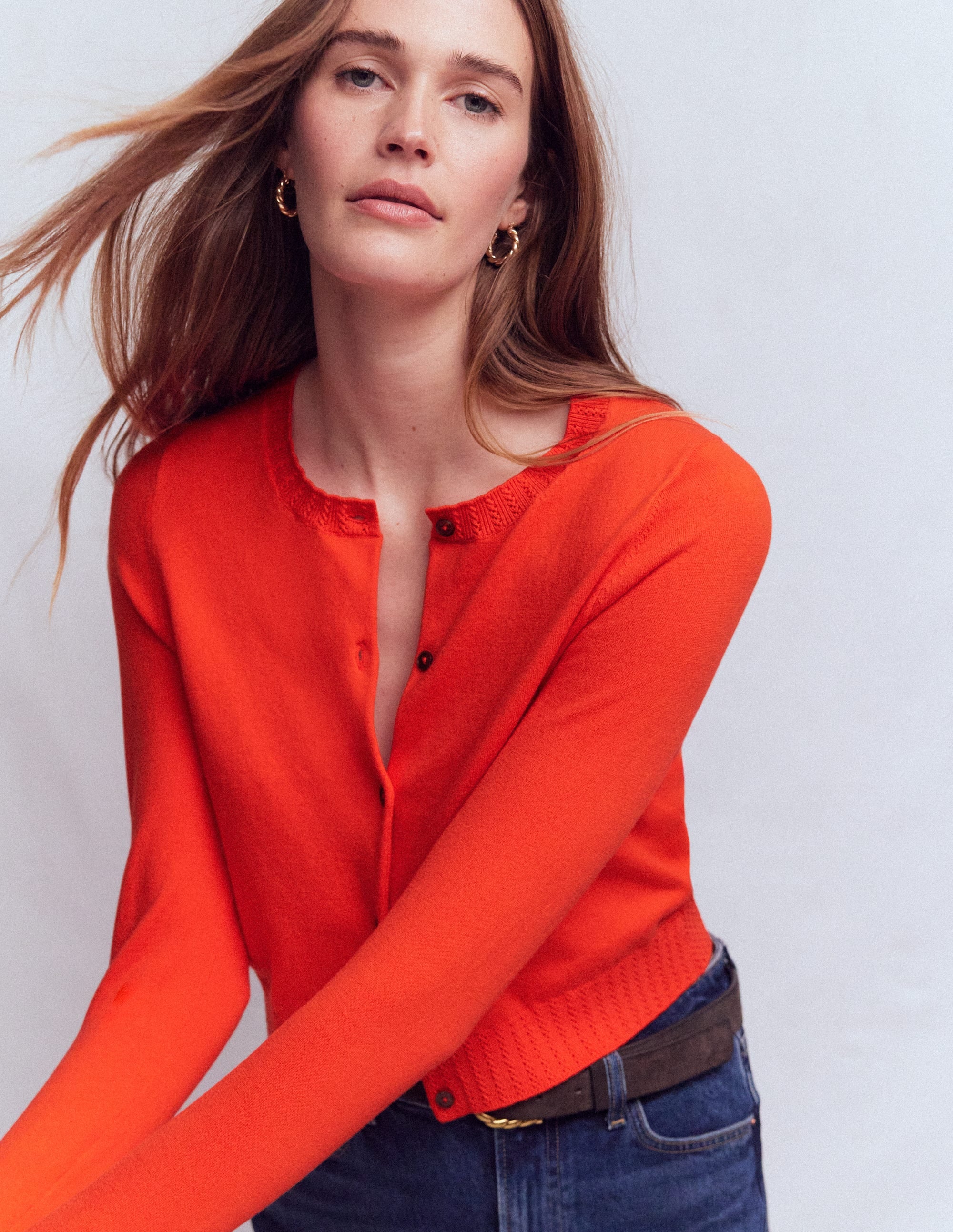 Emilia Cotton Cropped Cardigan-Sunset Orange - Image 4