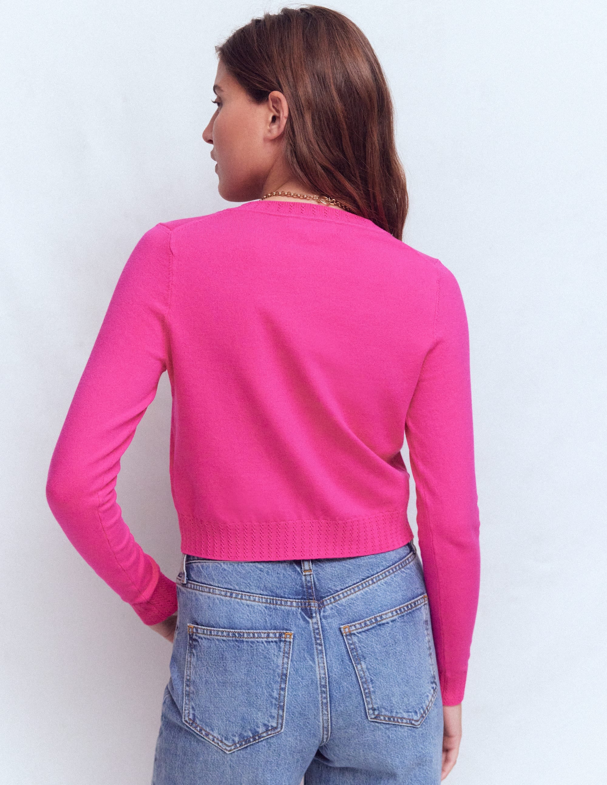 Emilia Cotton Cropped Cardigan-Pink Peony | Boden USA