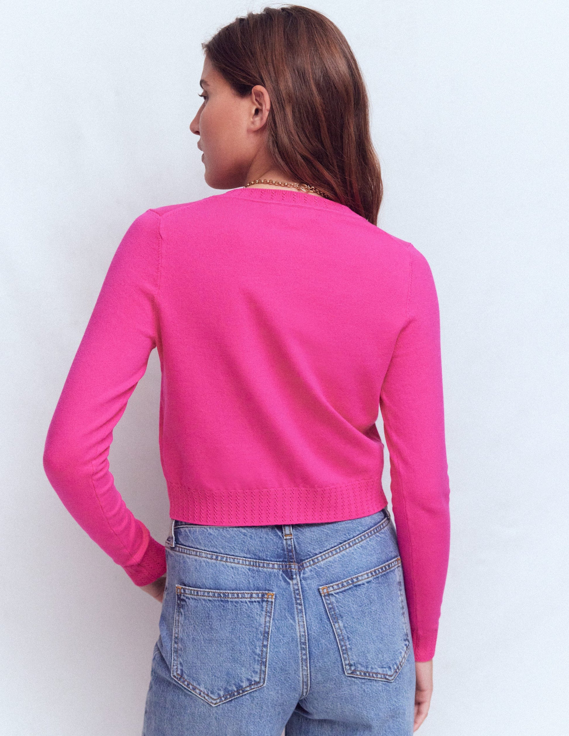 Emilia Cotton Cropped Cardigan-Pink Peony-3