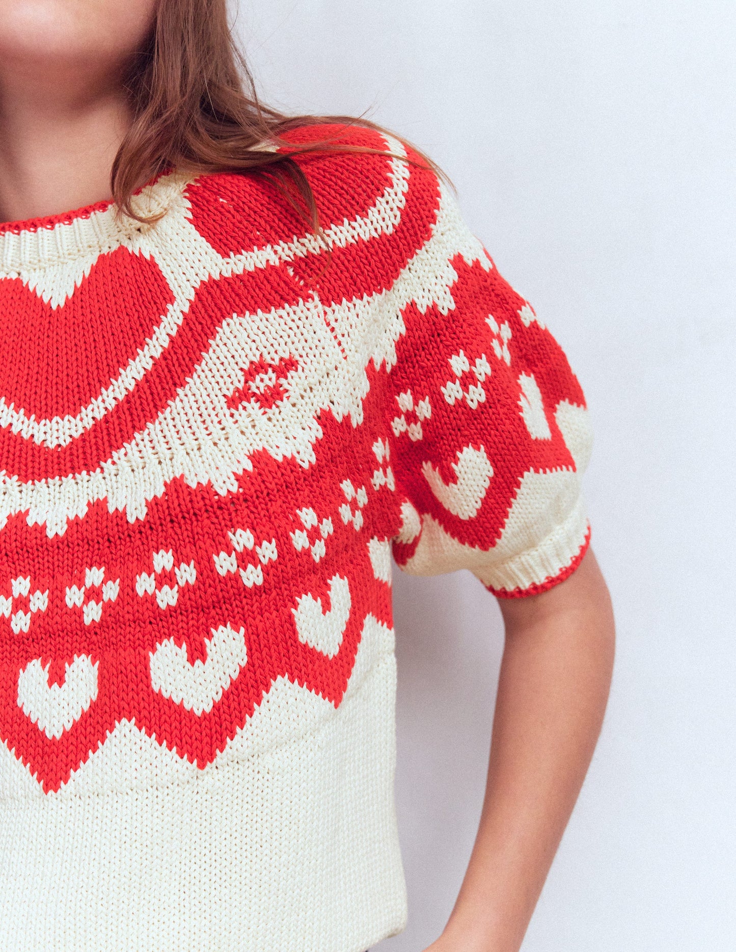 Margot Puff Sleeve T-Shirt-Warm Ivory Hearts