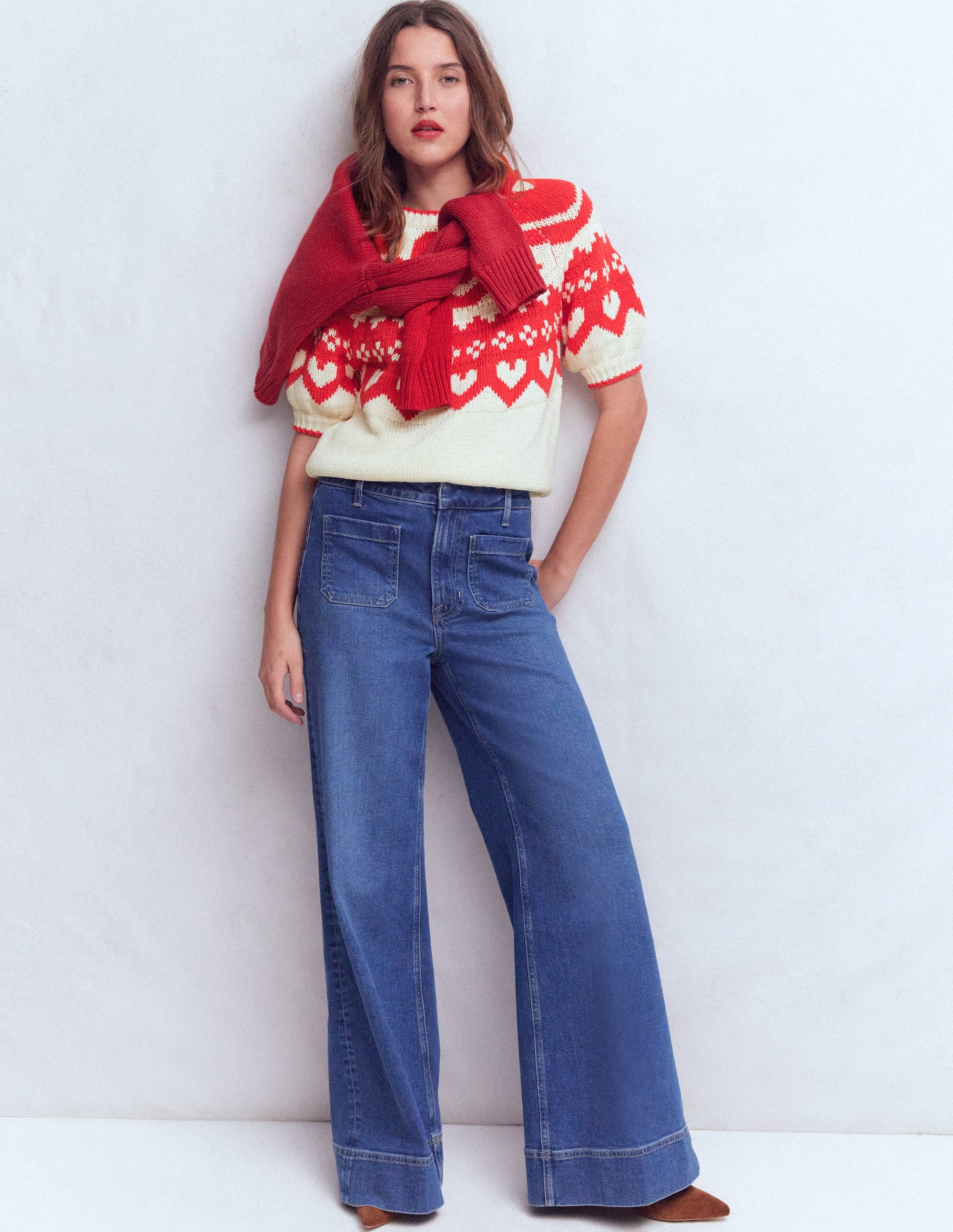 Margot Puff Sleeve T - Shirt - Warm Ivory Hearts | Boden USA