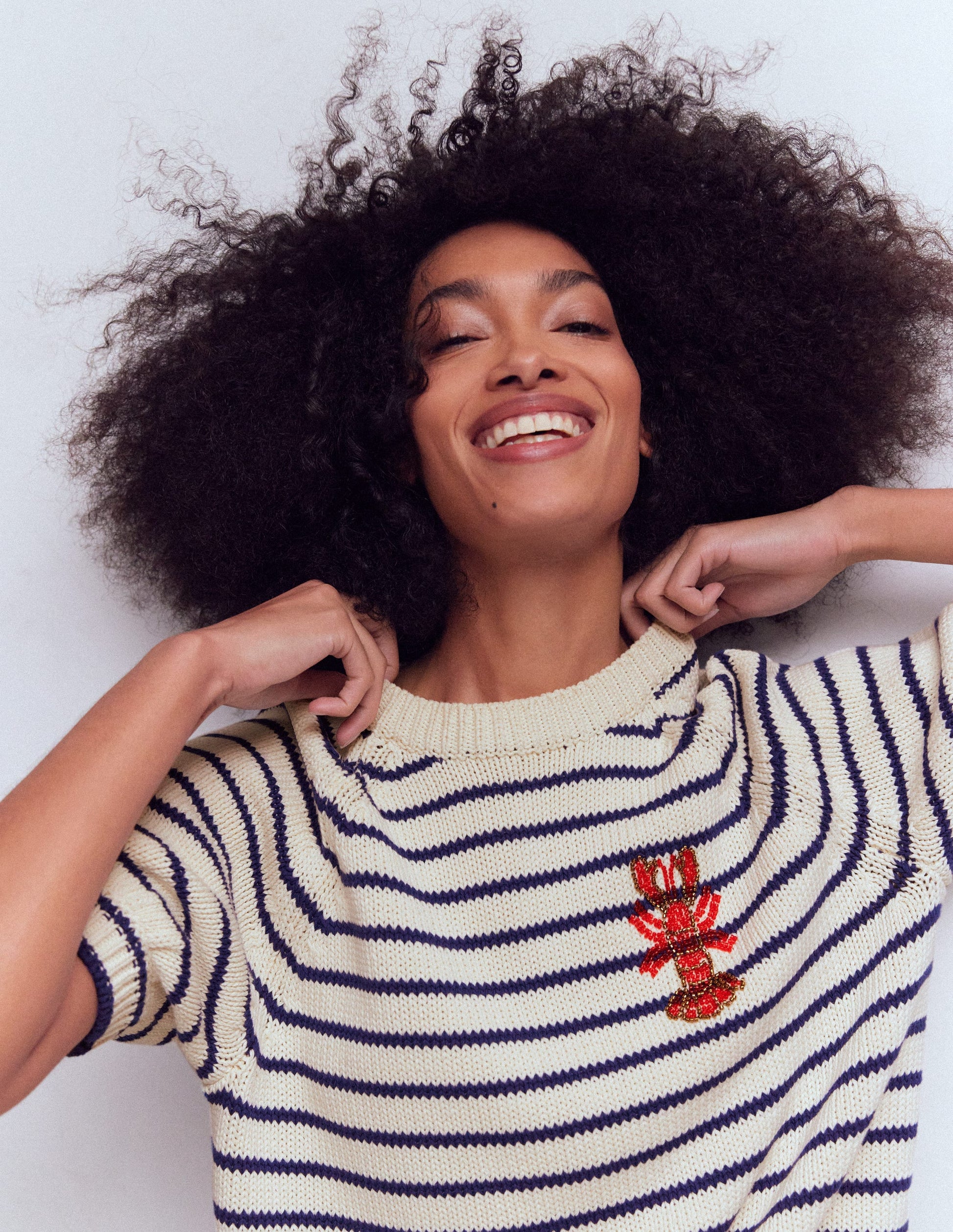 Margot Puff Sleeve T-Shirt-Ivory/ Navy Lobster-3