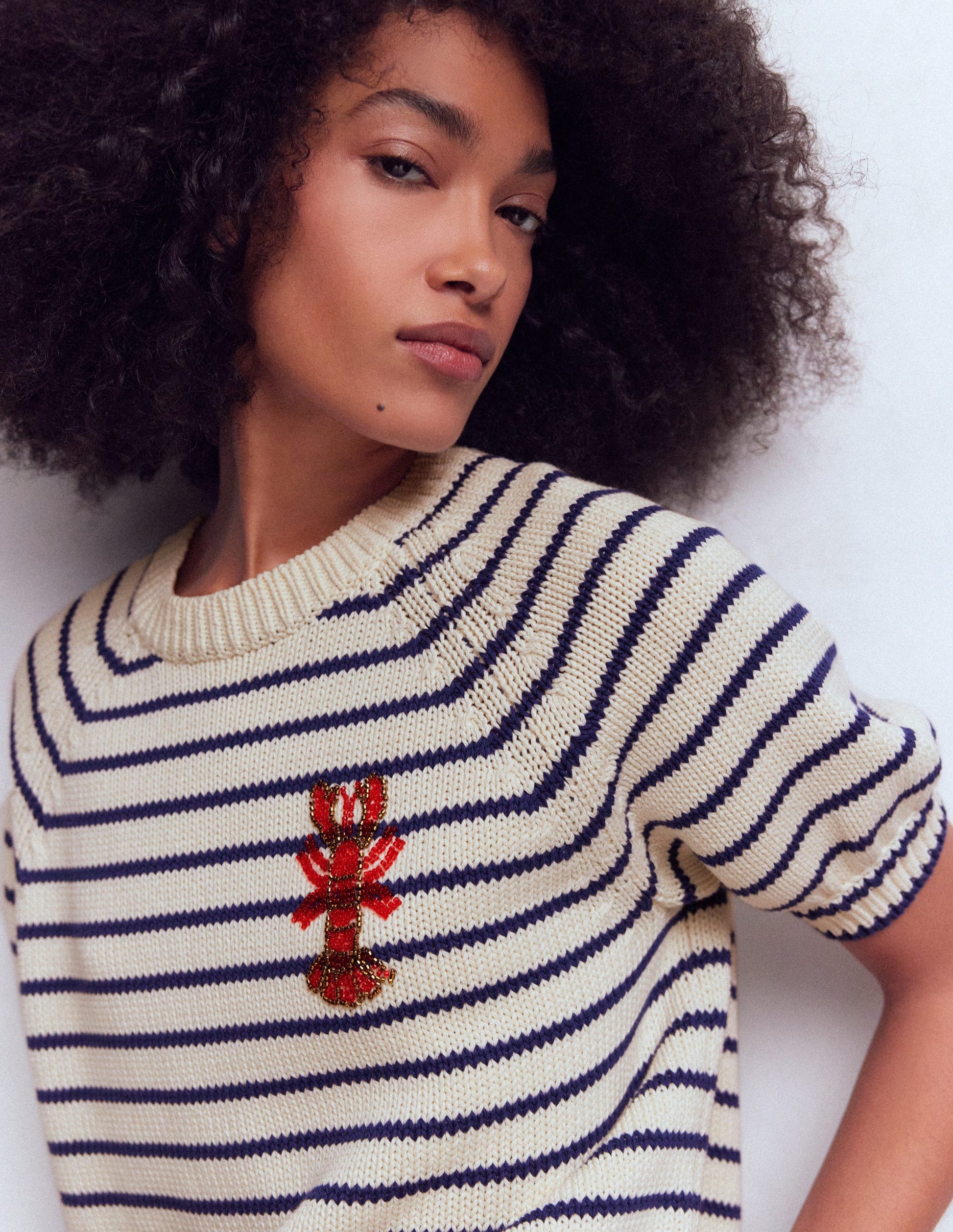 Margot Puff Sleeve T-Shirt-Ivory/ Navy Lobster-4