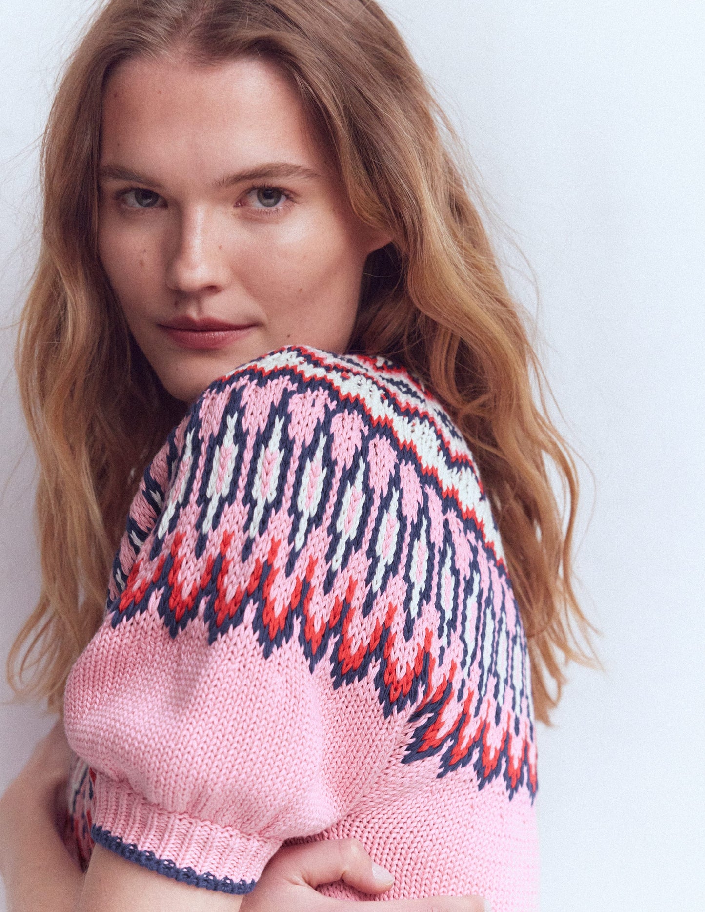 Margot Puff Sleeve T-Shirt-Almond Pink Fair Isle