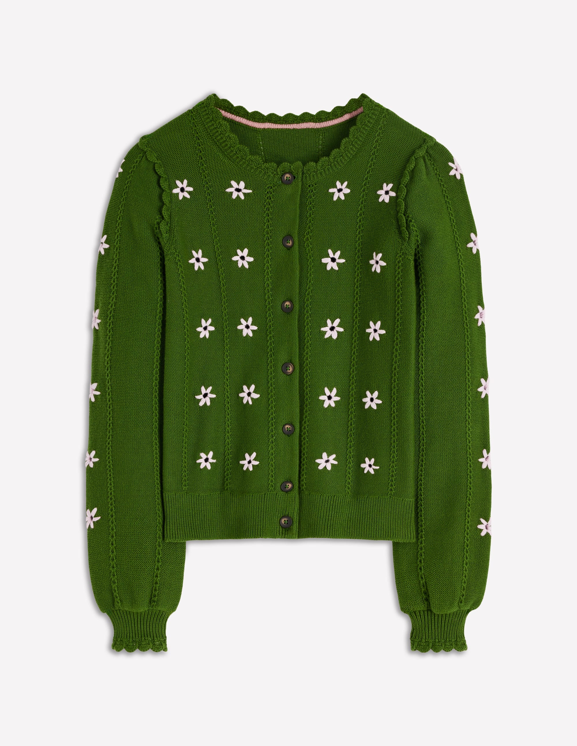 Valeria Crochet Trim Cardigan-Promenade Green , Embroidery | Boden USA