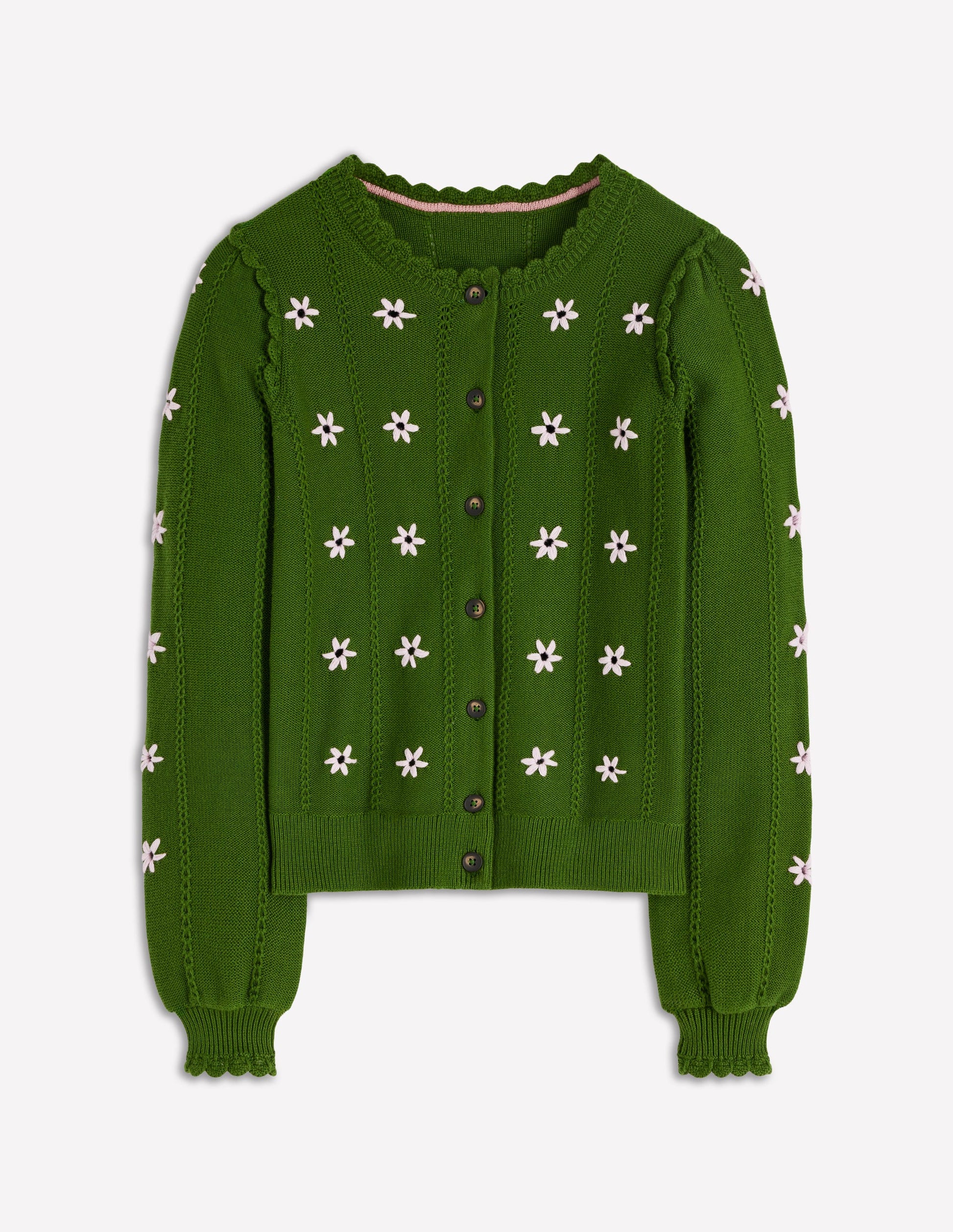 Valeria Crochet Trim Cardigan-Promenade Green , Embroidery-5