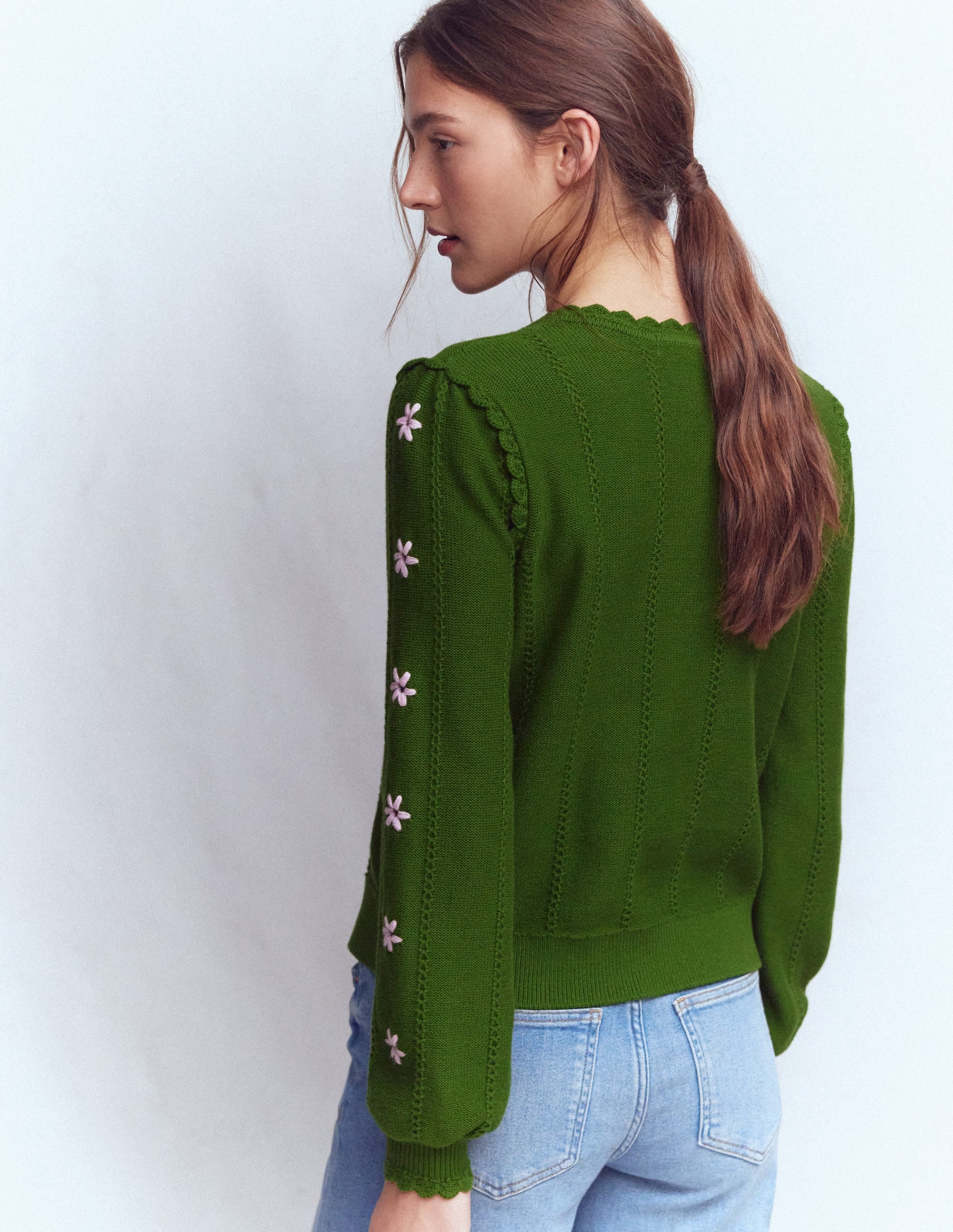 Valeria Crochet Trim Cardigan - Promenade Green , Embroidery
