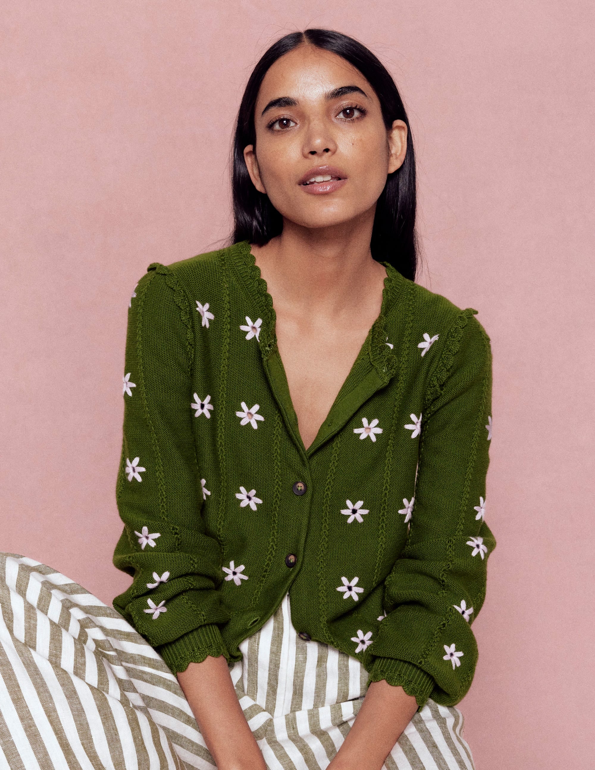 Valeria Crochet Trim Cardigan-Promenade Green , Embroidery | Boden USA