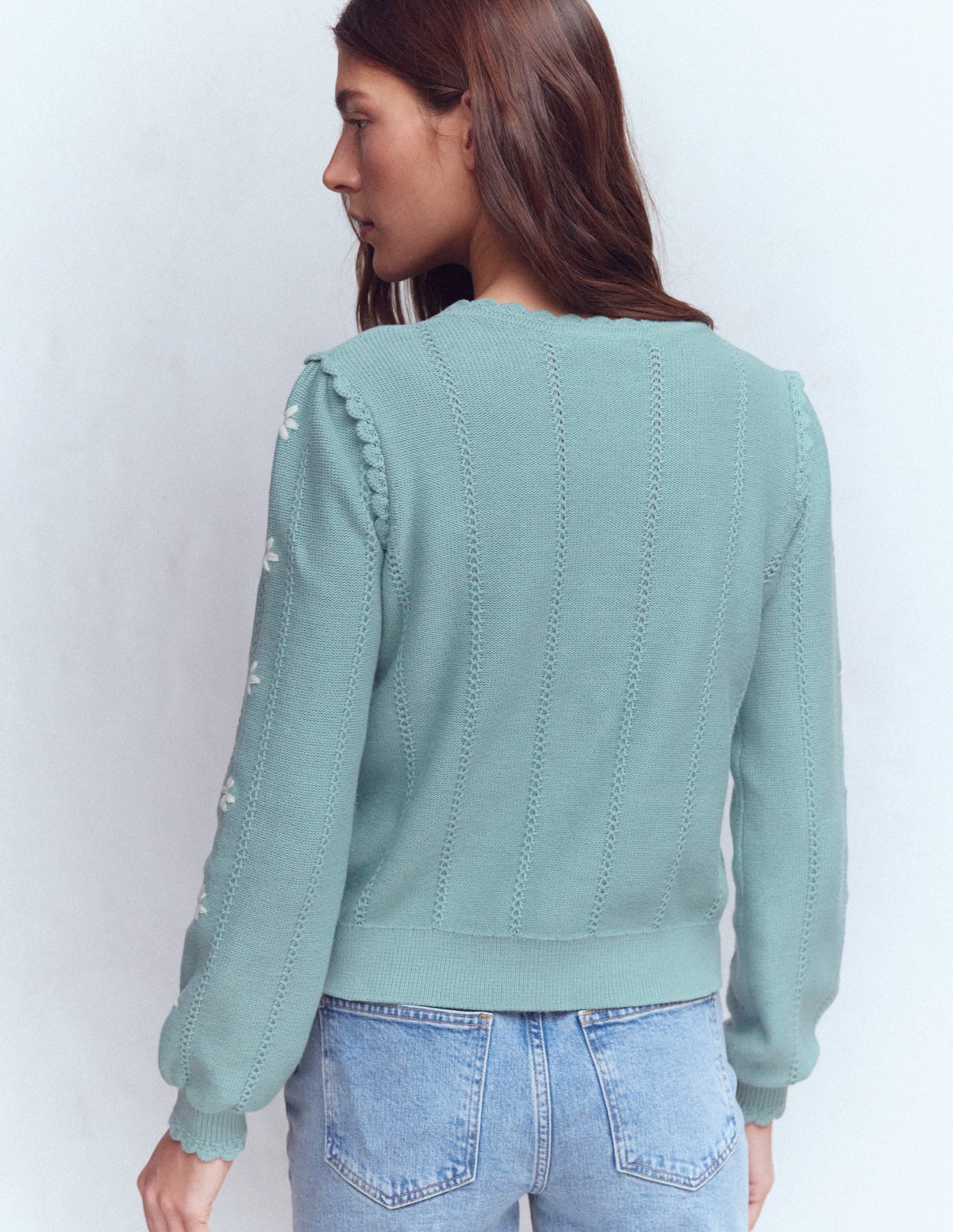 Valeria Crochet Trim Cardigan-Seamist Blue, Embroidery - Image 3