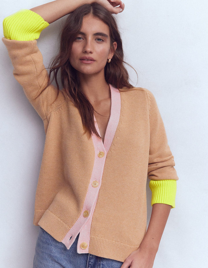 Lucy Relaxed Cotton Cardigan-Camel Melange