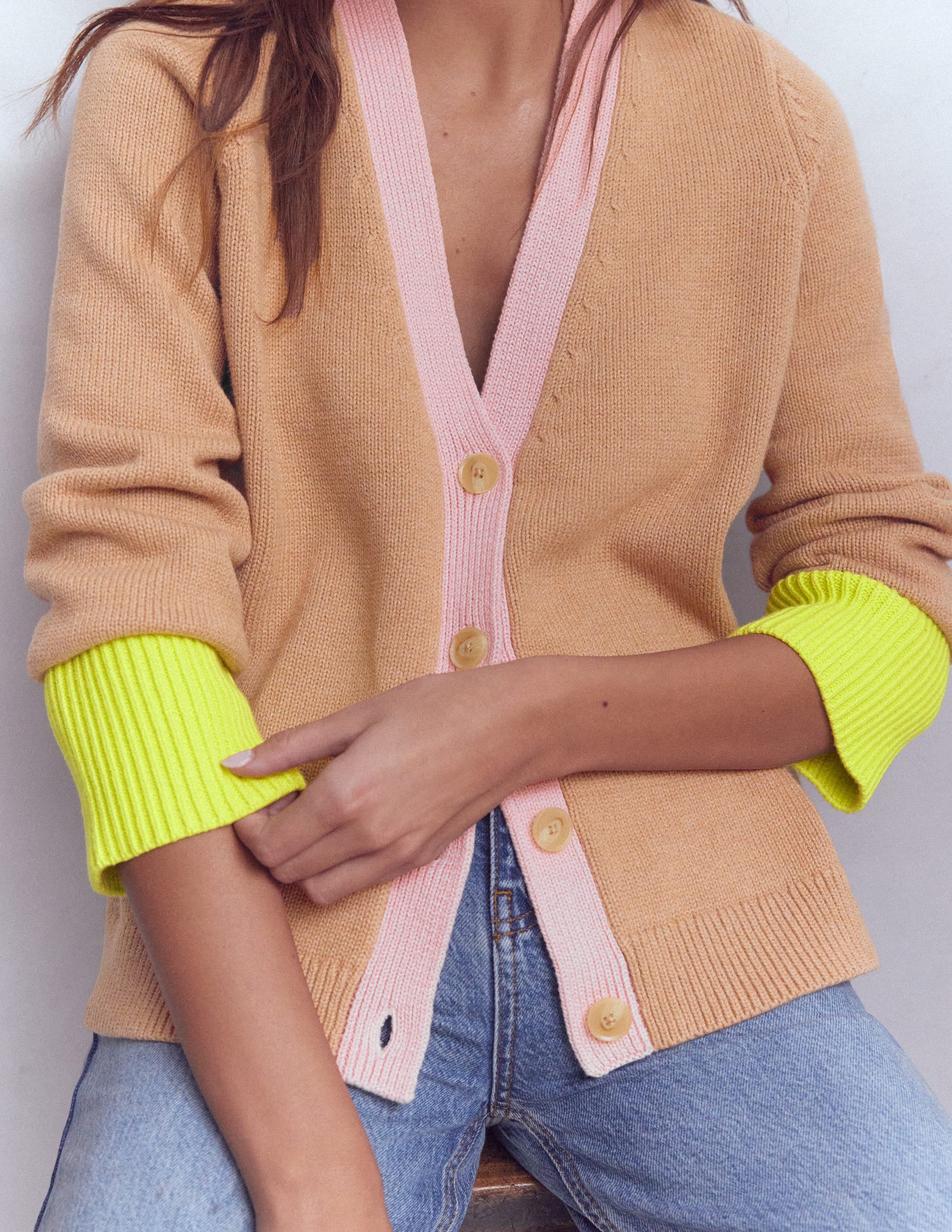 Lucy Relaxed Cotton Cardigan-Camel Melange - Image 2