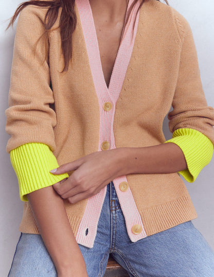 Lucy Relaxed Cotton Cardigan-Camel Melange-2