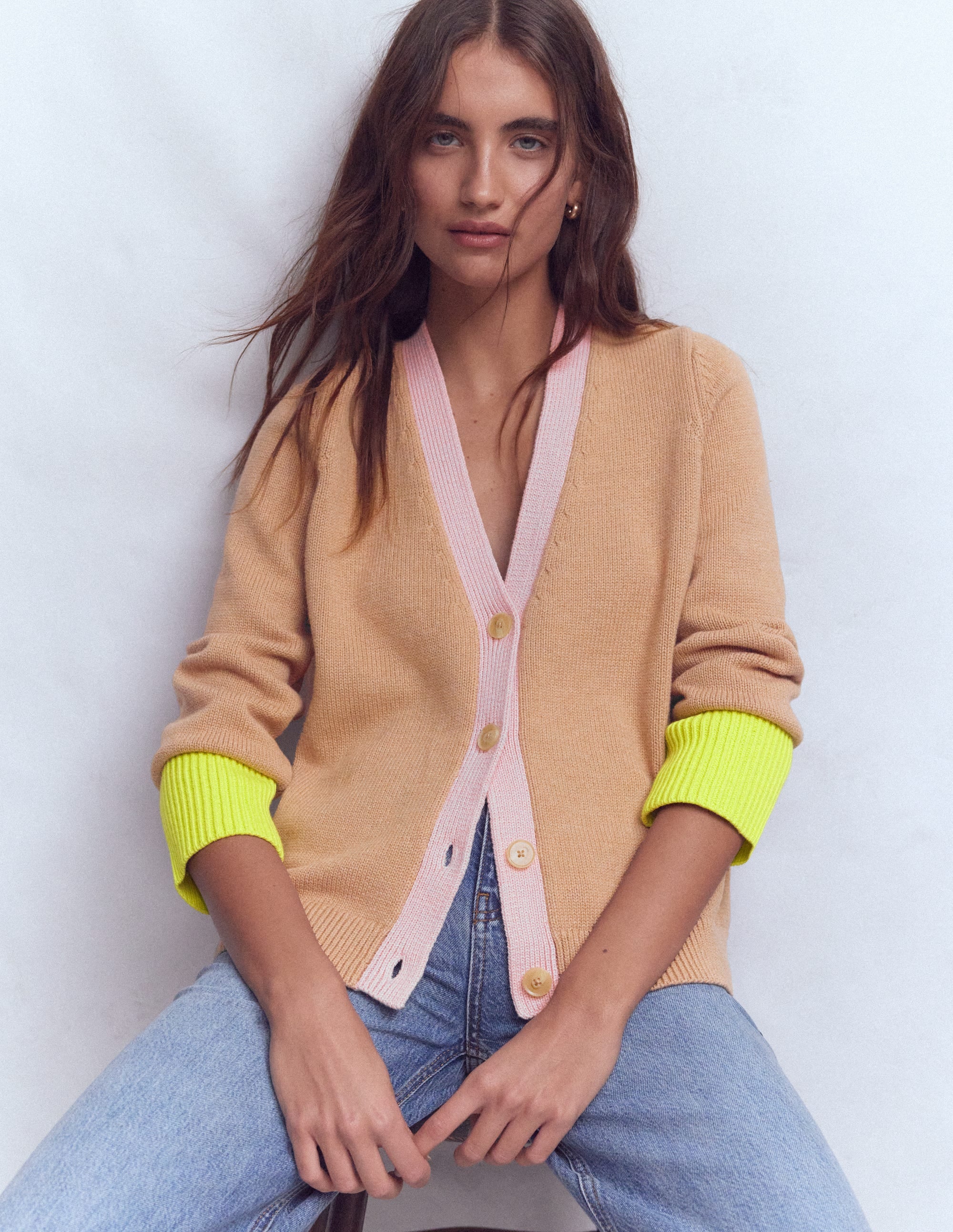 Lucy Relaxed Cotton Cardigan-Camel Melange - Image 5