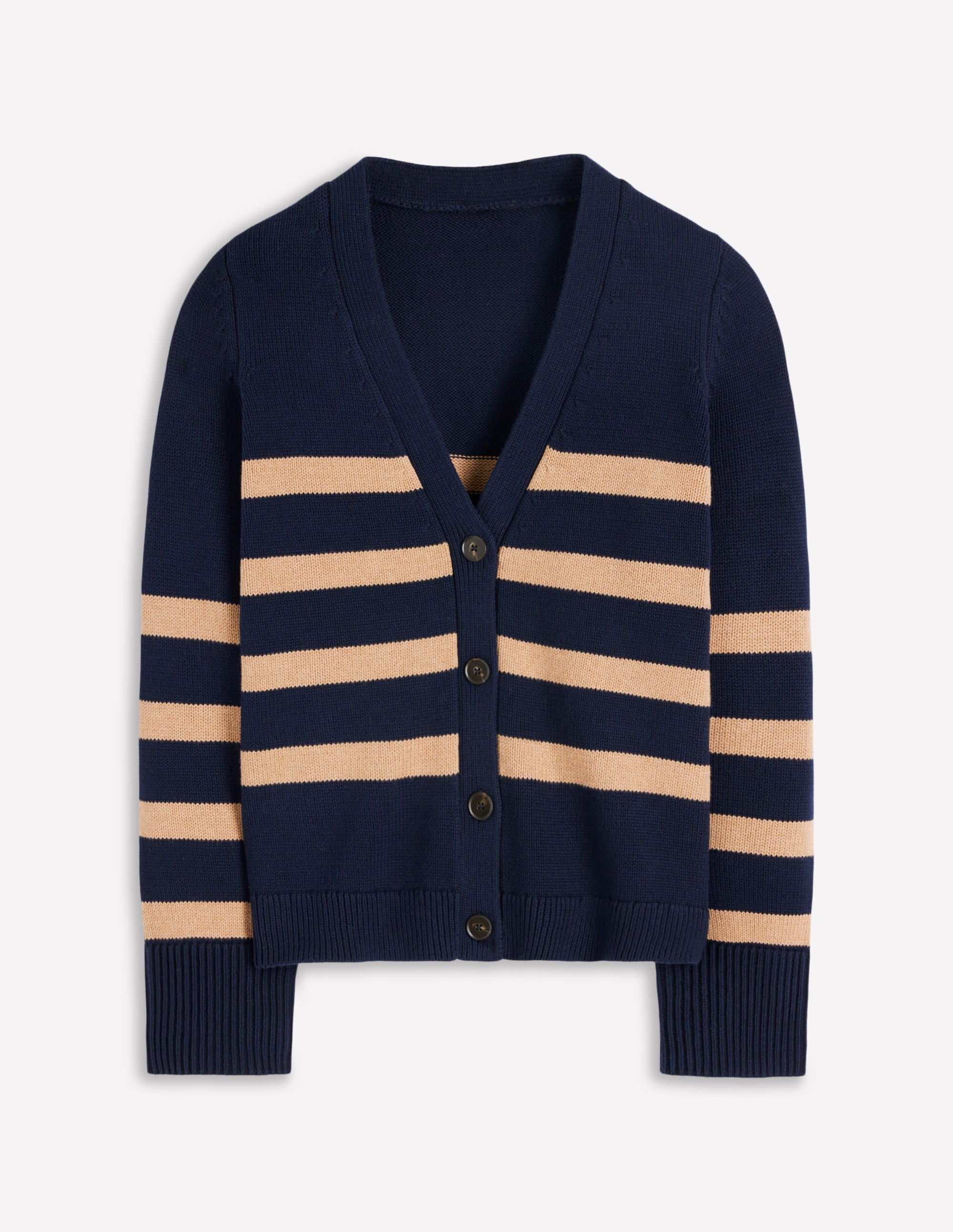 Lucy Relaxed Cotton Cardigan-Navy/ Camel Melange - Image 6
