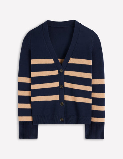 Lucy Relaxed Cotton Cardigan-Navy/ Camel Melange-6