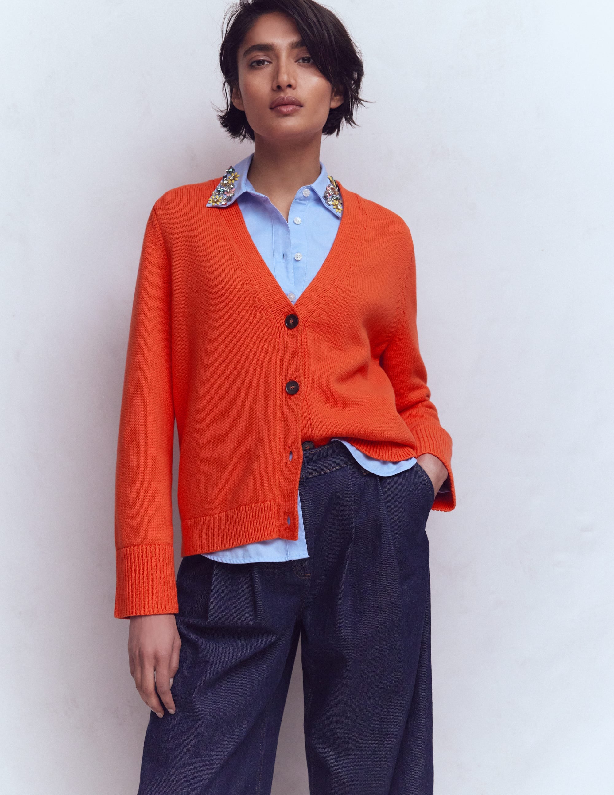 Lucy Relaxed Cotton Cardigan-Bright Orange - Image 4