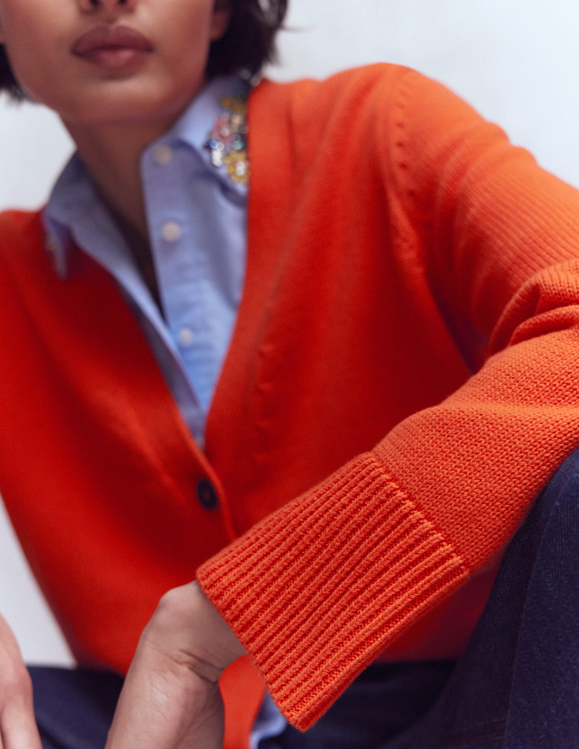 Lucy Relaxed Cotton Cardigan-Bright Orange - Image 5