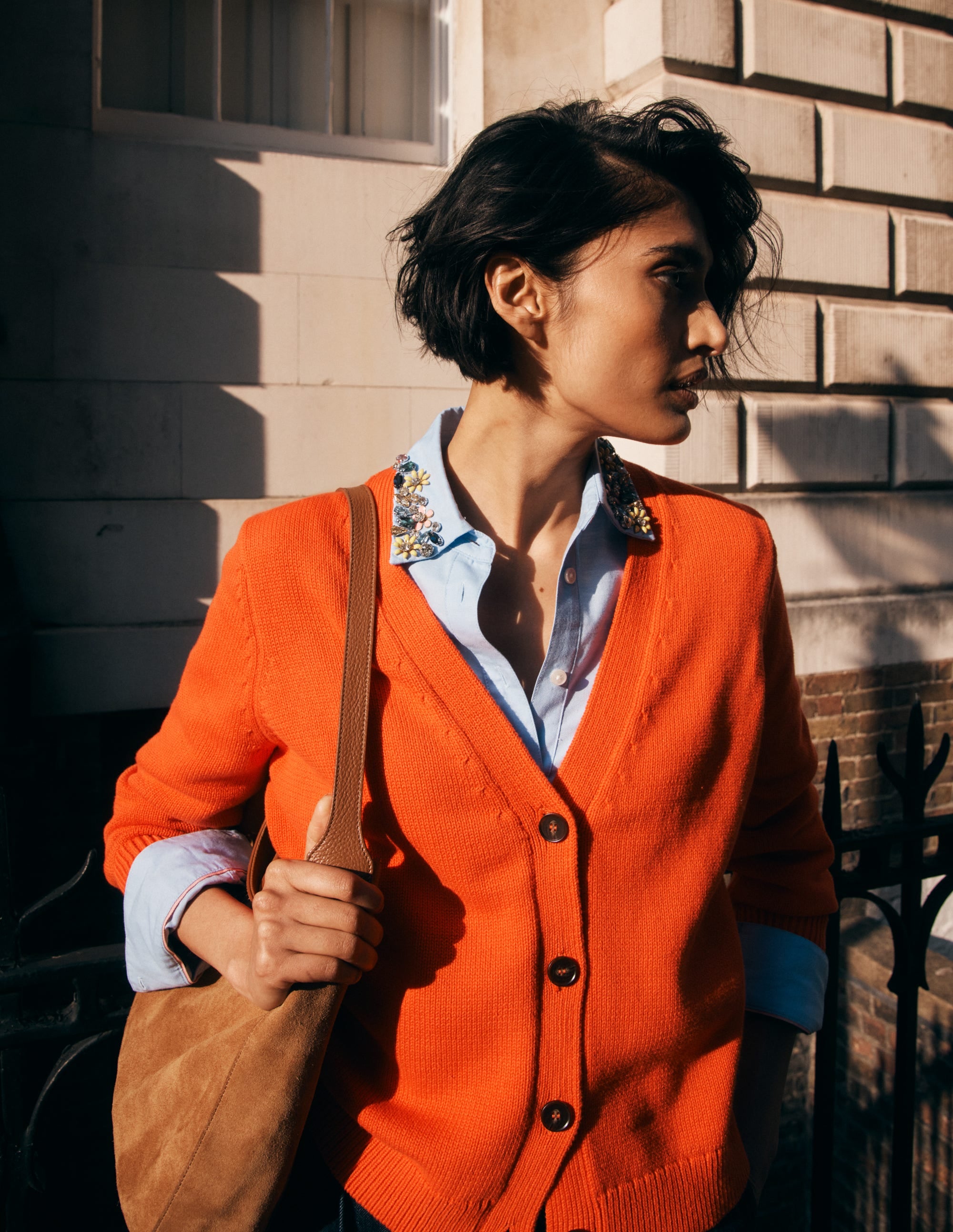 Lucy Relaxed Cotton Cardigan-Bright Orange - Image 6