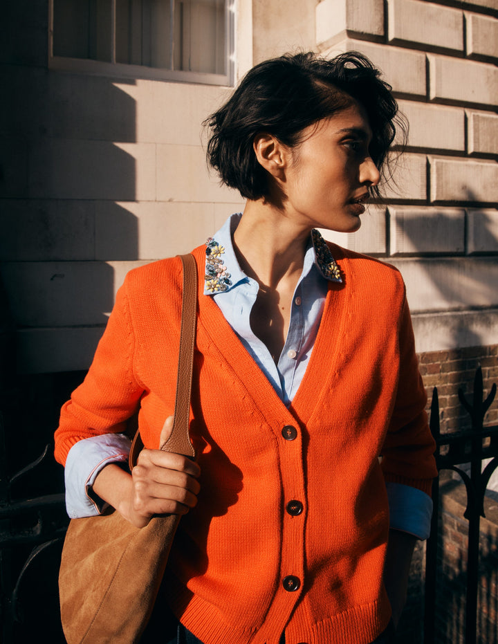 Lucy Relaxed Cotton Cardigan-Bright Orange