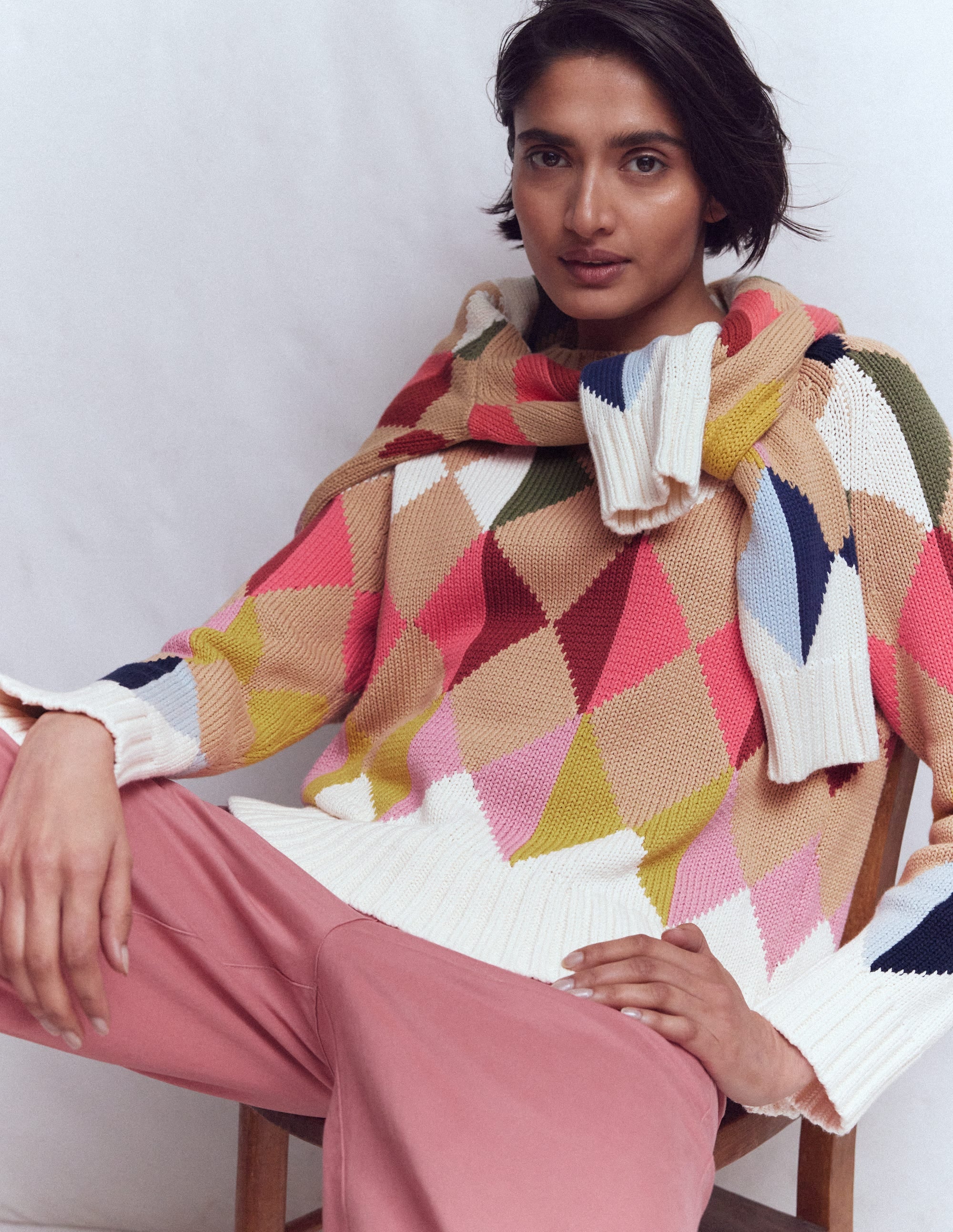 Camilla Cotton Argyle Sweater-Multi Argyle - Image 1