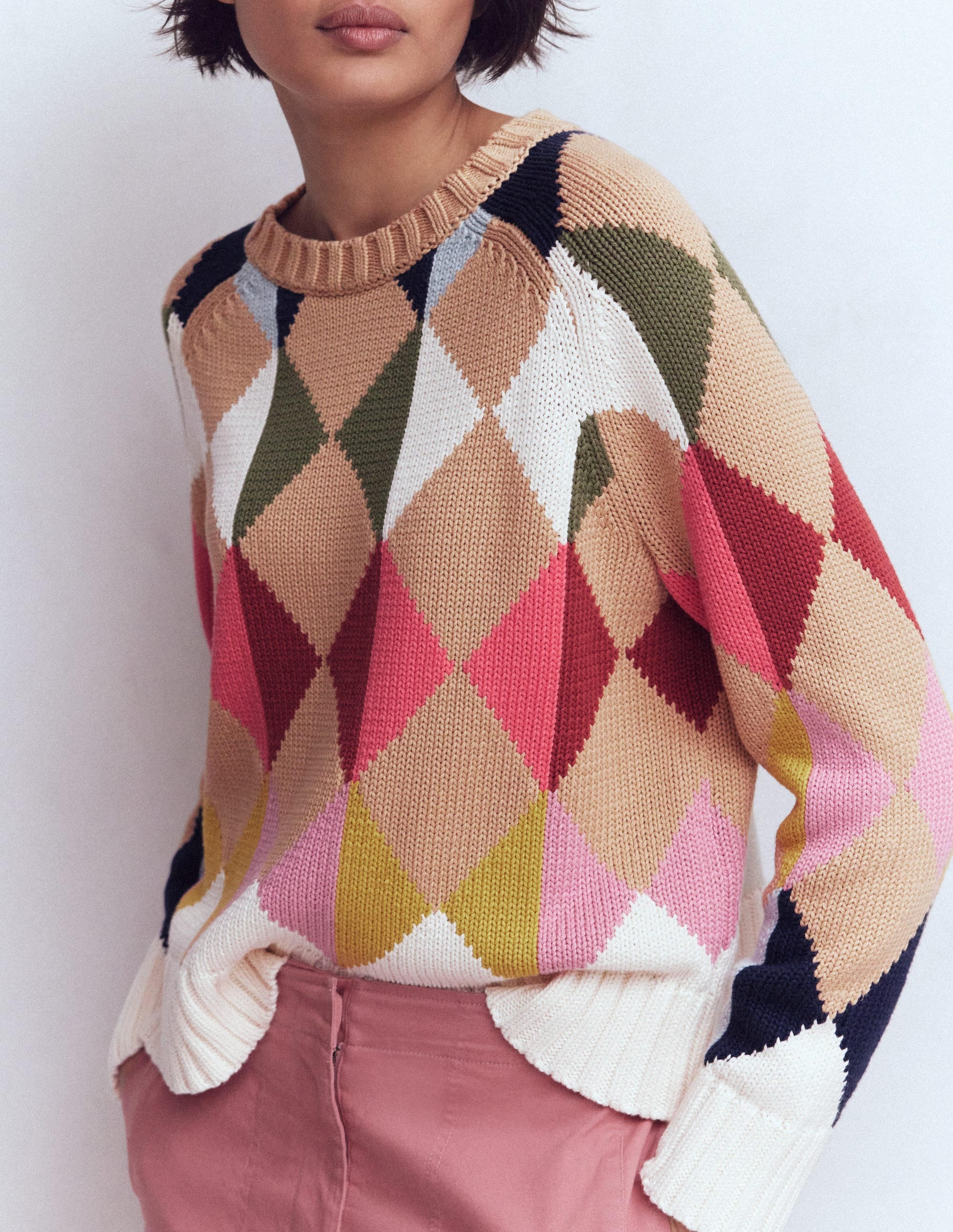 Camilla Cotton Argyle Sweater-Multi Argyle - Image 2