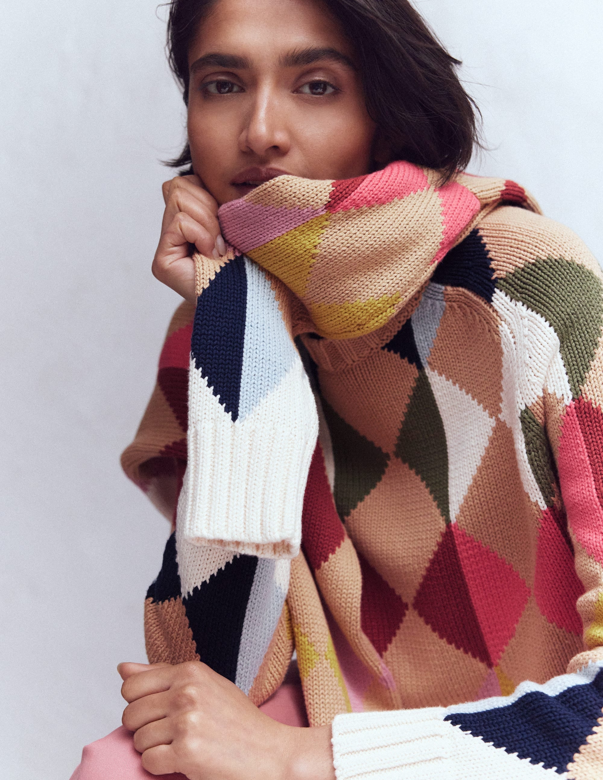 Camilla Cotton Argyle Sweater-Multi Argyle - Image 4