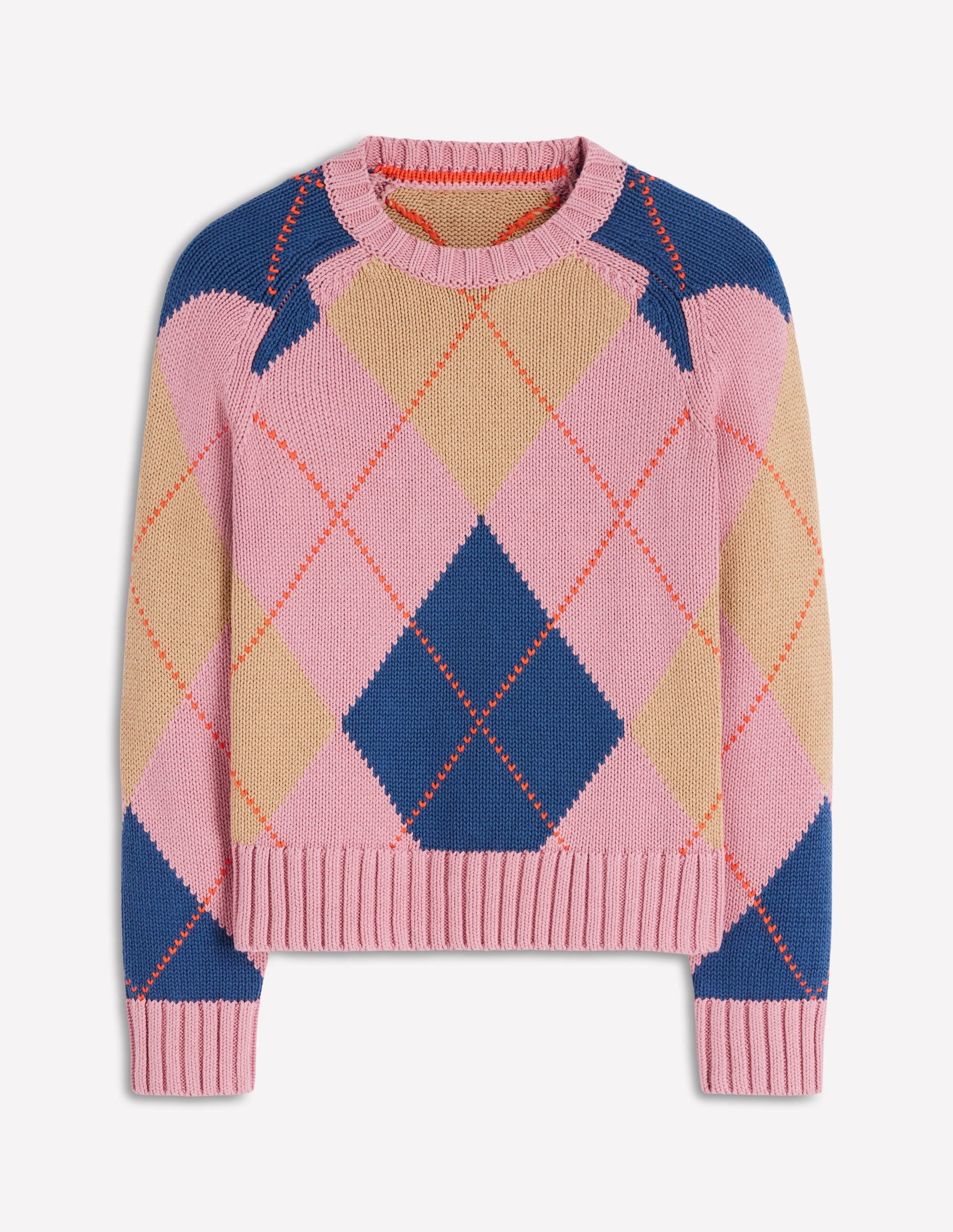 Camilla Cotton Argyle Sweater-Pink Argyle - Image 6