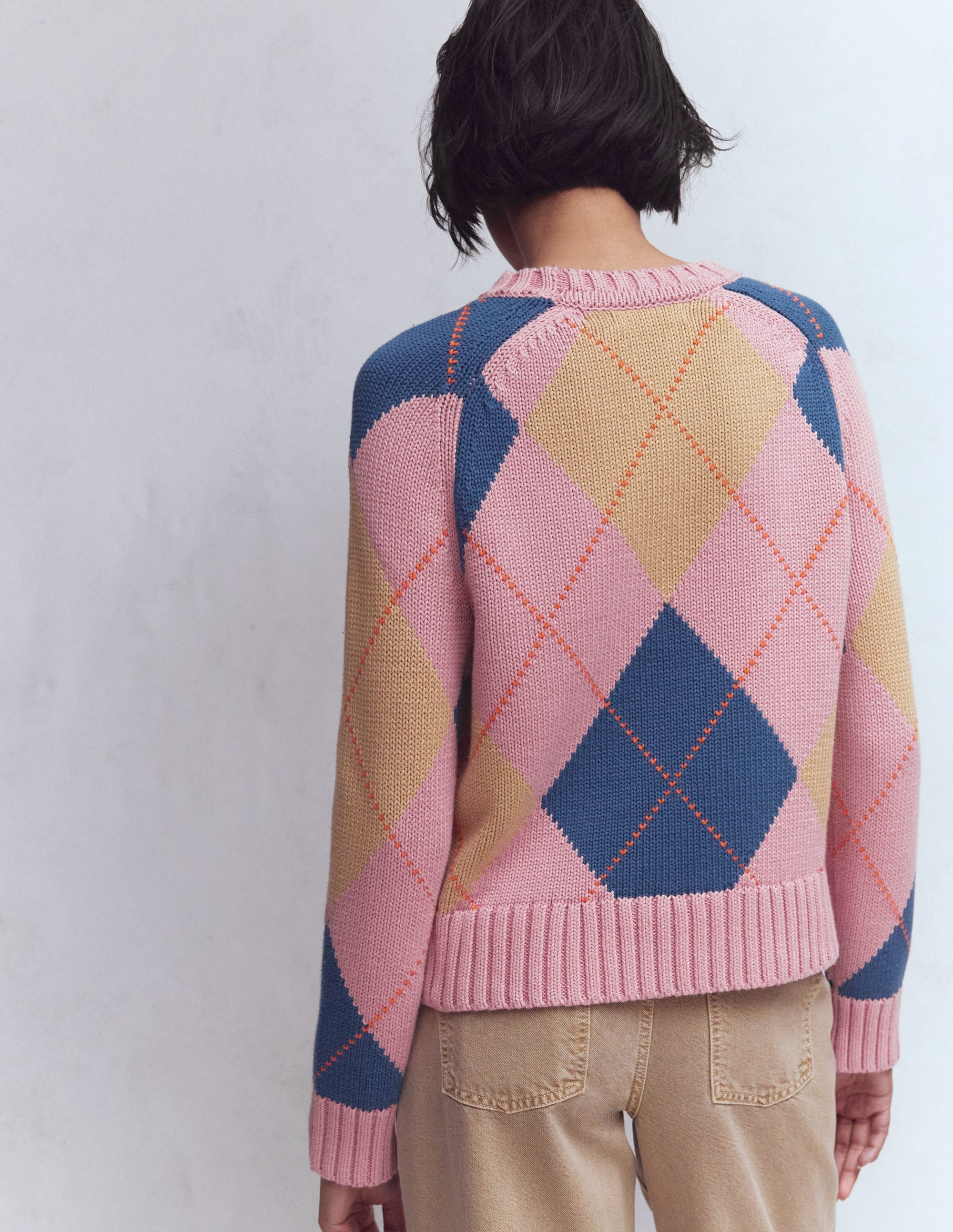 Camilla Cotton Argyle Sweater-Pink Argyle - Image 3